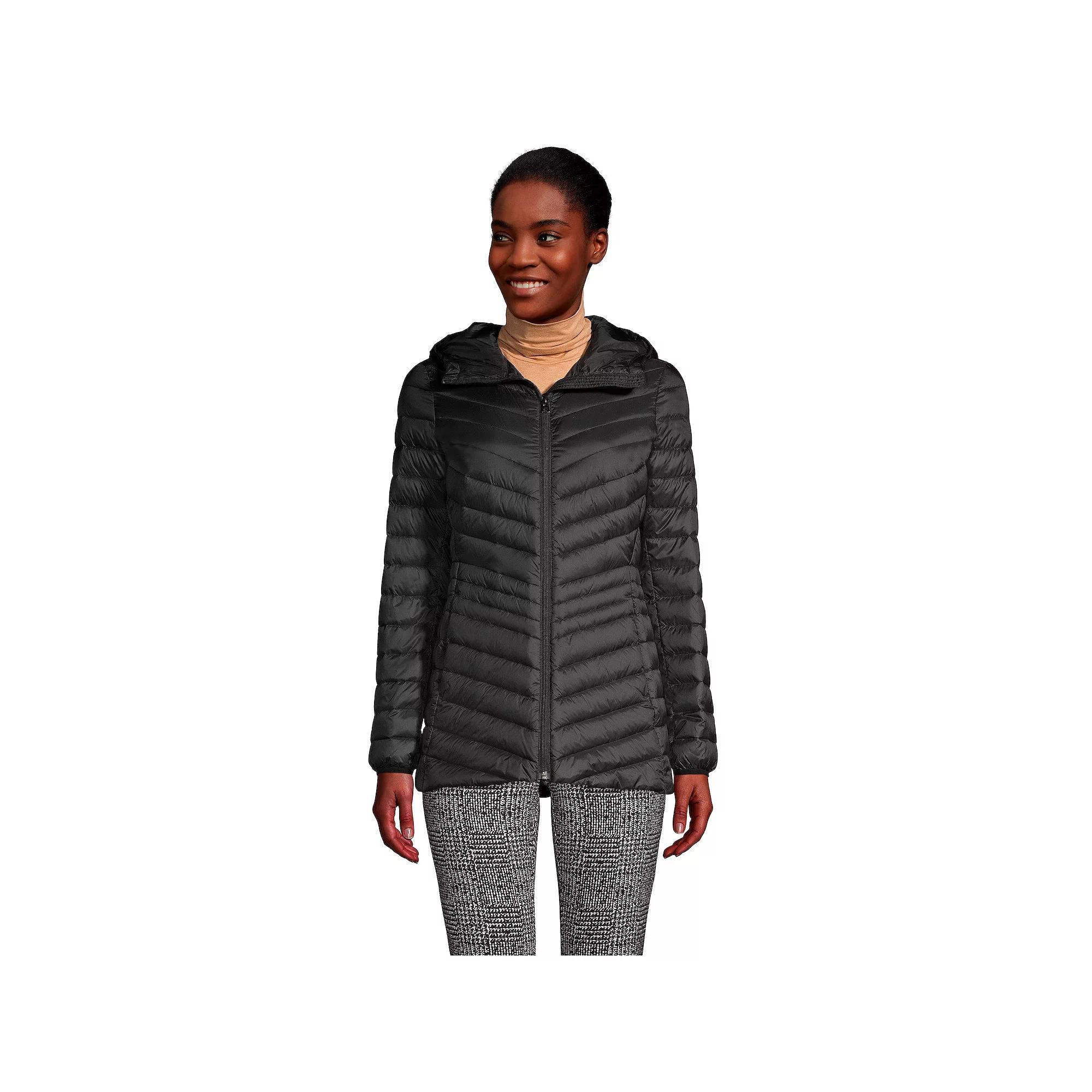 Petite Lands' End Wanderweight Ultralight Hooded Packable Down Jacket, Women's, Size: XS Petite, Black Product Image