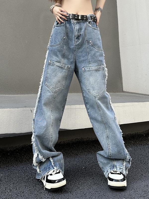 Vintage Multi Pocket Side Raw Trim Cargo Jeans Product Image