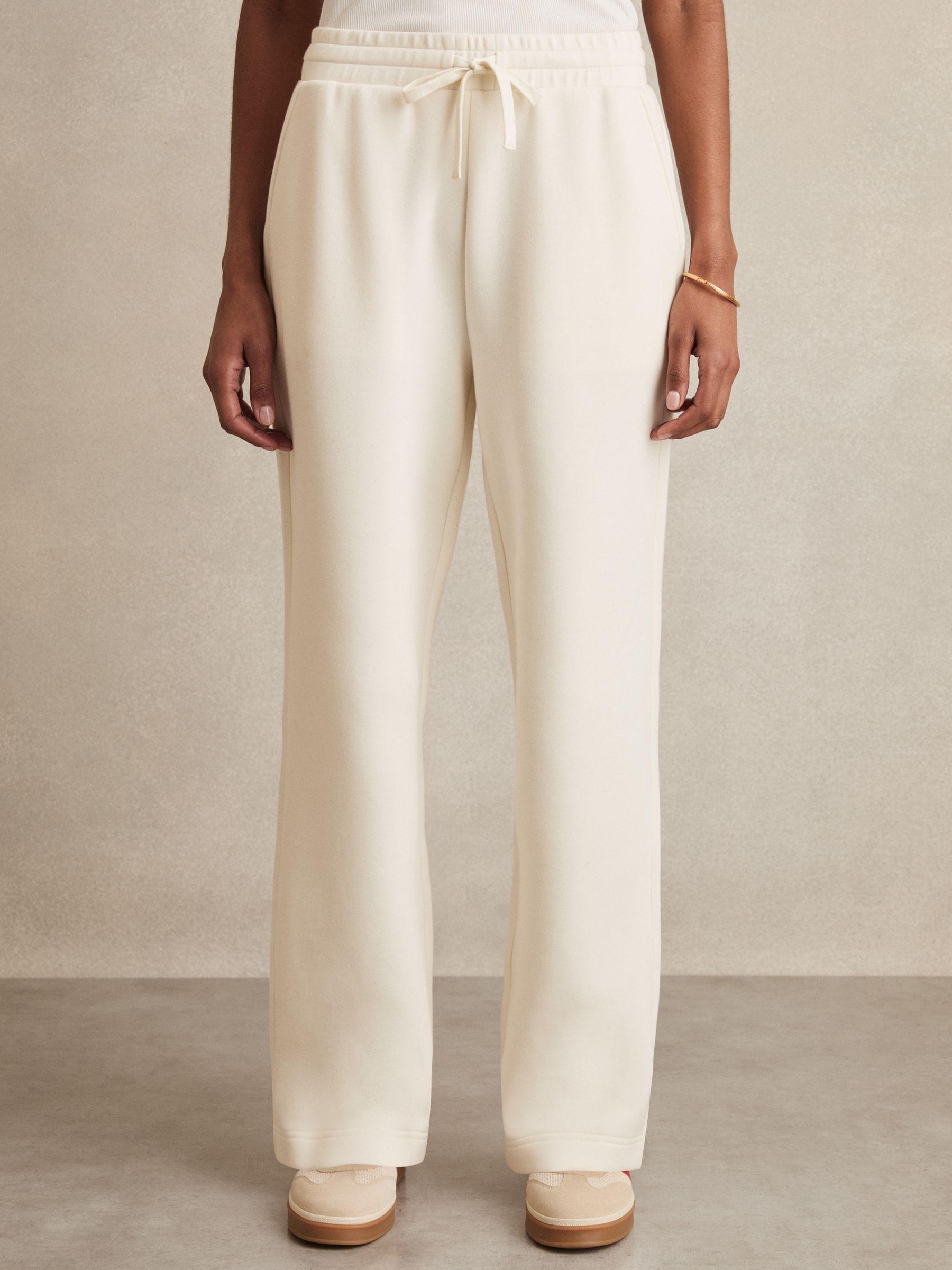 Cotton-Blend Interlock Wide-Leg Joggers in Ivory Product Image