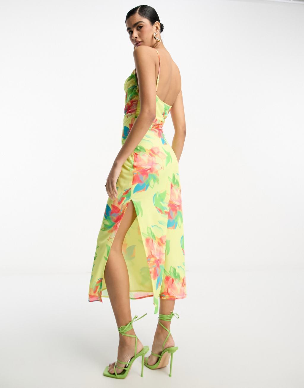 Pretty Lavish cowl neck split midaxi dress Product Image