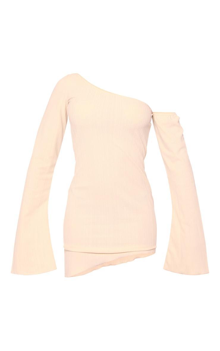 Cream Textured Asymmetric One Sleeve Mini Dress Product Image