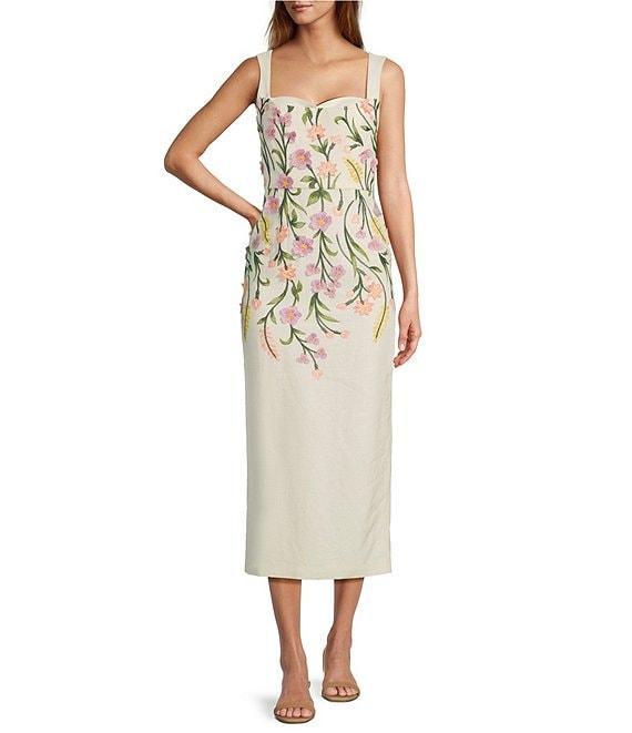 Antonio Melani Halo Floral Embroidered Sleeveless Midi Dress Product Image