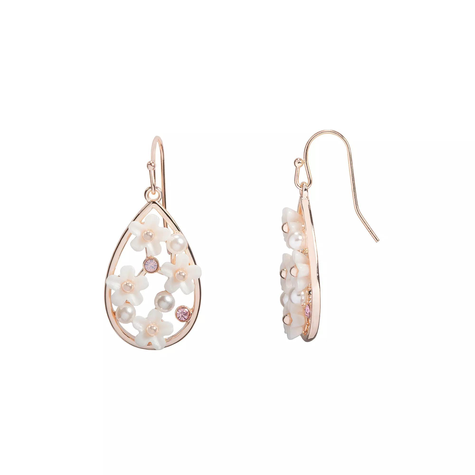 LC Lauren Conrad Floral Frame Teardrop Nickel Free Drop Earrings, Women's, White Product Image