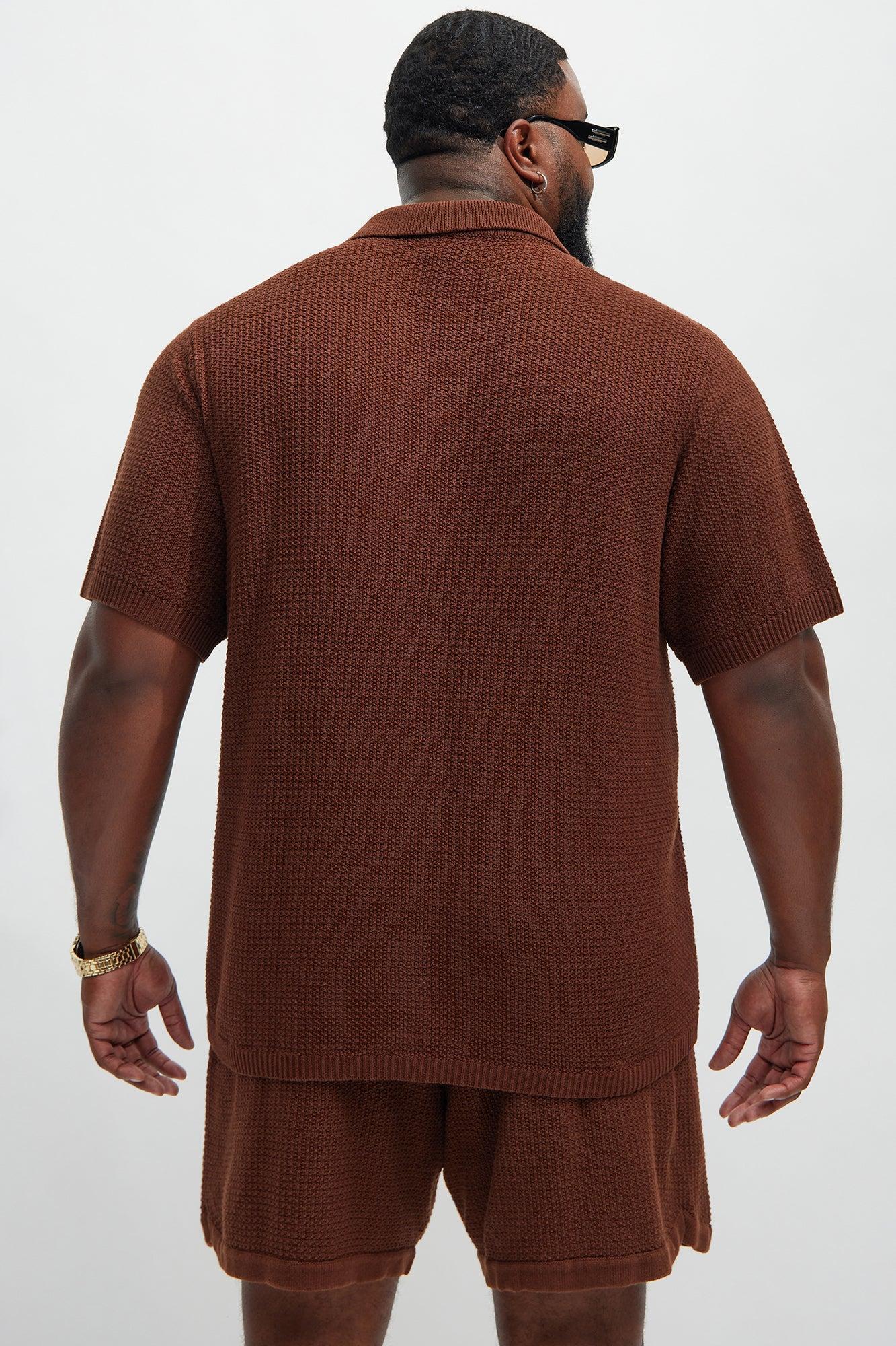 Clay Textured Johnny Collar Shirt - Dark Brown Product Image