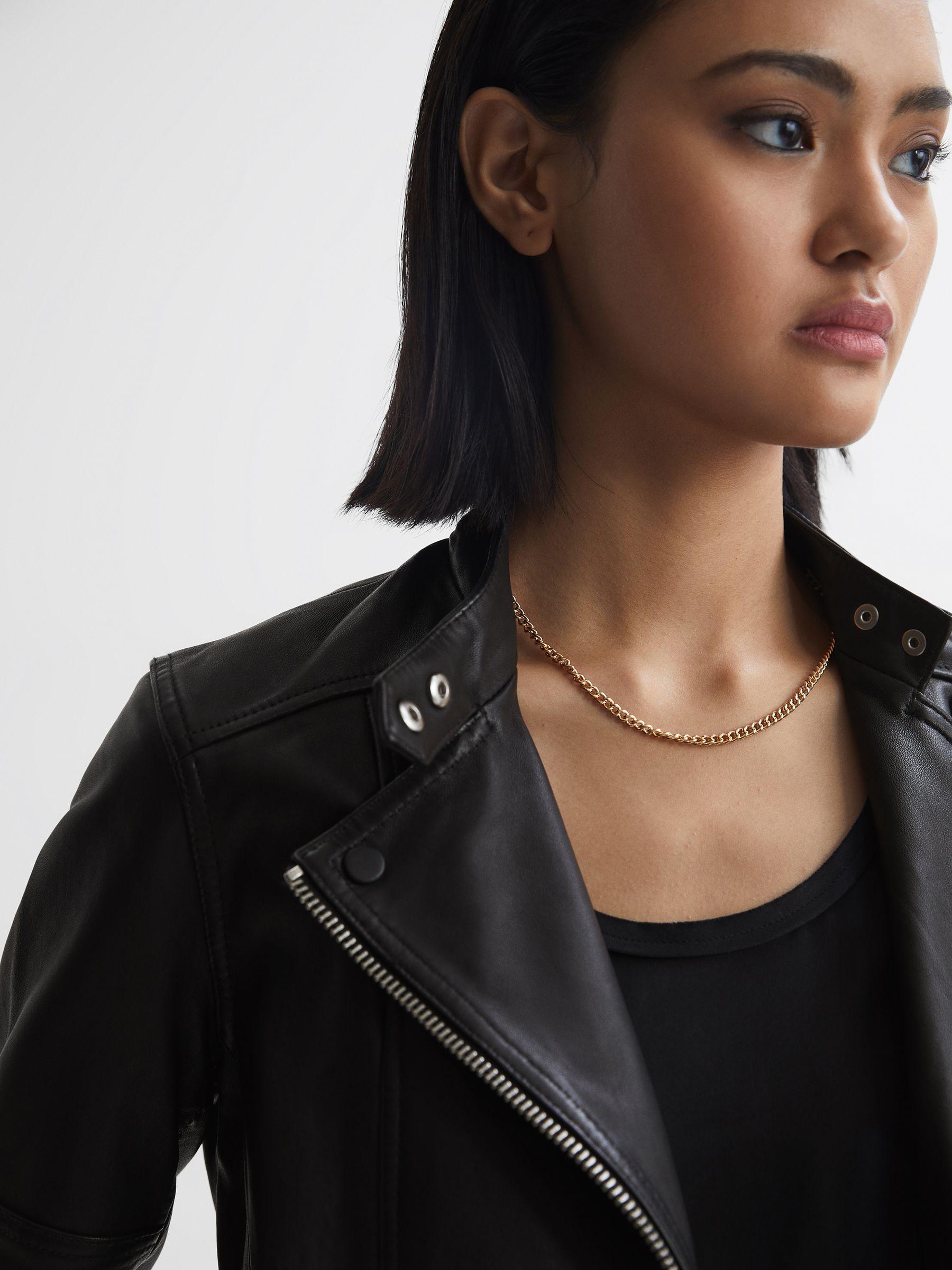 Leather Biker Jacket in Black Product Image