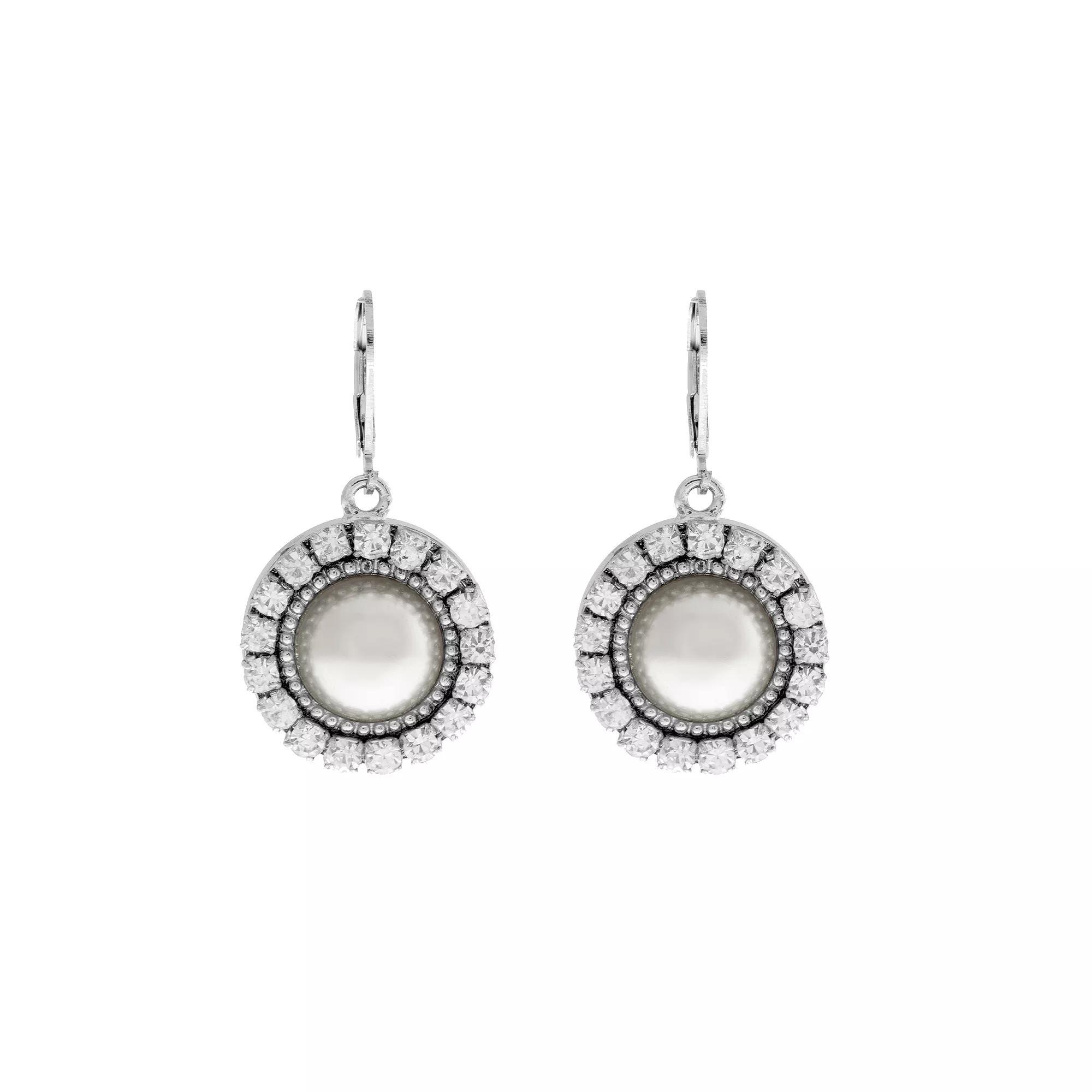 1928 Silver Tone Round Crystal Pink Simulated Pearl Drop Earrings, Womens Product Image