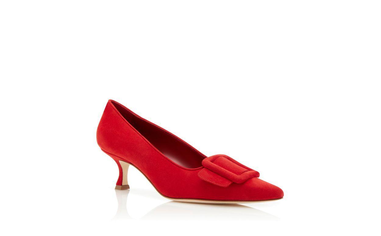 MAYSALEPUMP 50 Red Suede Buckle Detail Pumps Product Image