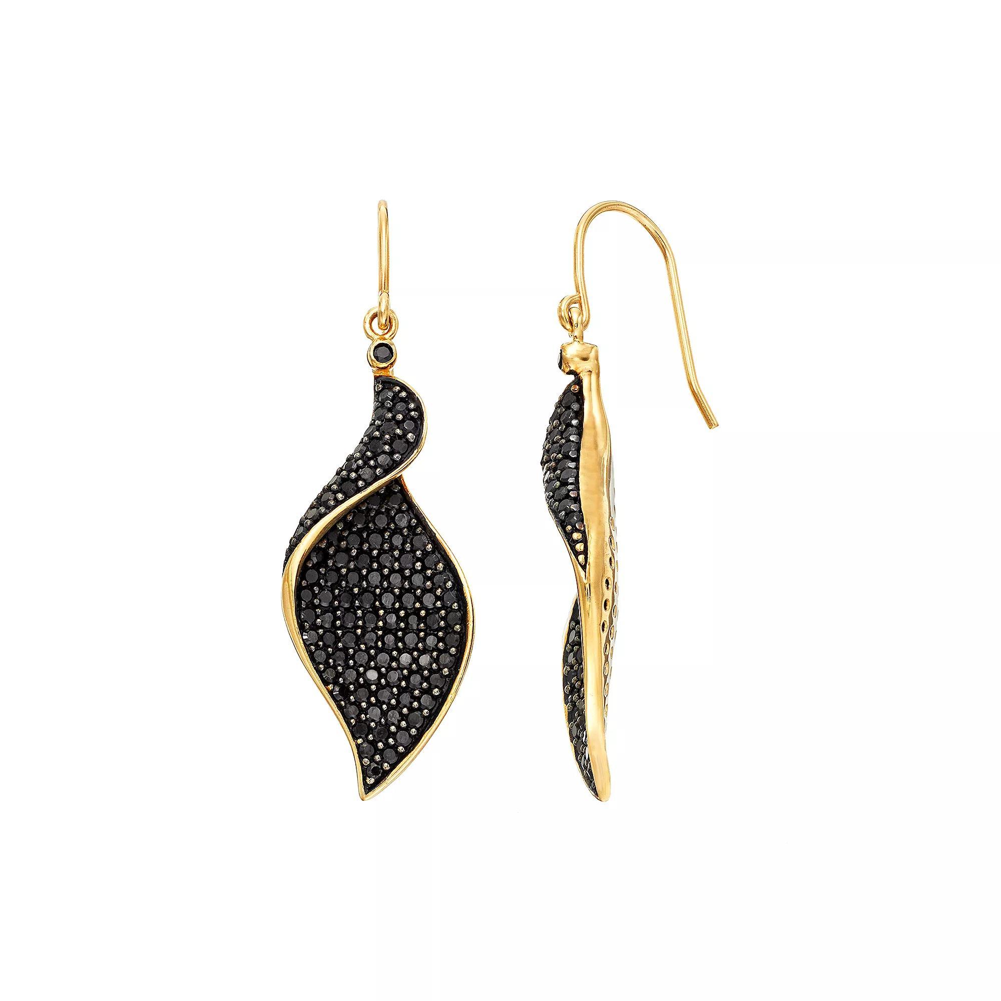 Sophie Miller Cubic Zirconia 14k Gold Over Silver Marquise Drop Earrings, Womens, Black Product Image