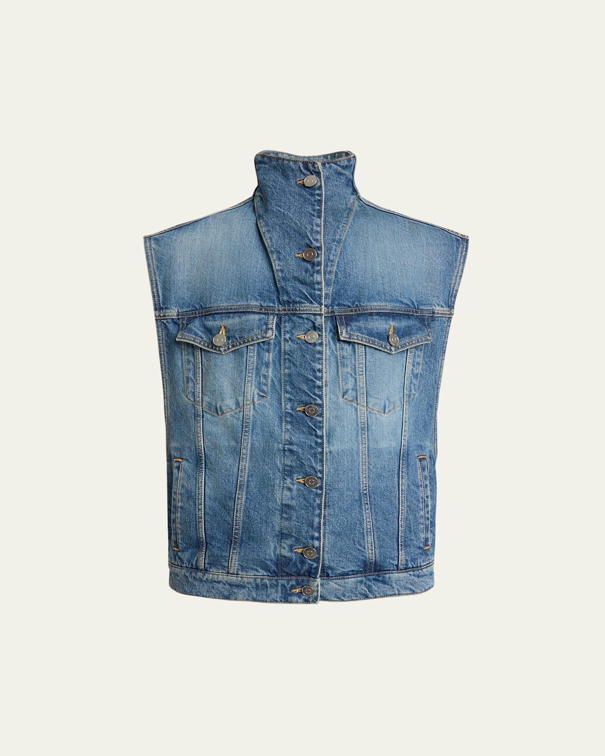 ALAÏA High-neck Denim Trucker Vest In Blue Product Image