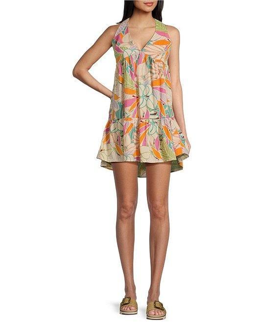 Rip Curl Vadella Tropical Palm Print Sleeved Mini Dress Product Image