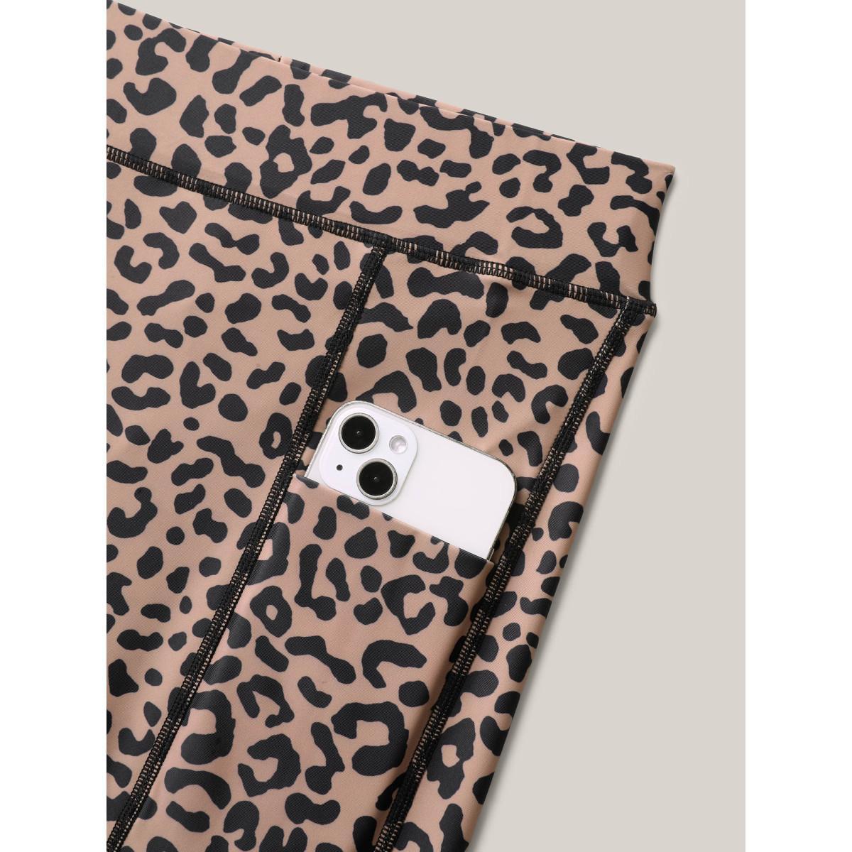 Plus Size Leopard Print Pockets Swim Bottoms Women's Swimwear Leopard Beach High stretch Skinny Mid Rise Patch pocket Curve Swim Bottoms BloomChic 22-24/3X Product Image