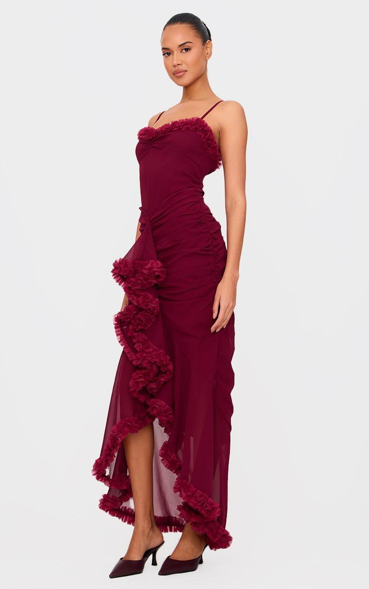 Burgundy Strappy Ruched Drape Detail Maxi Dress Product Image
