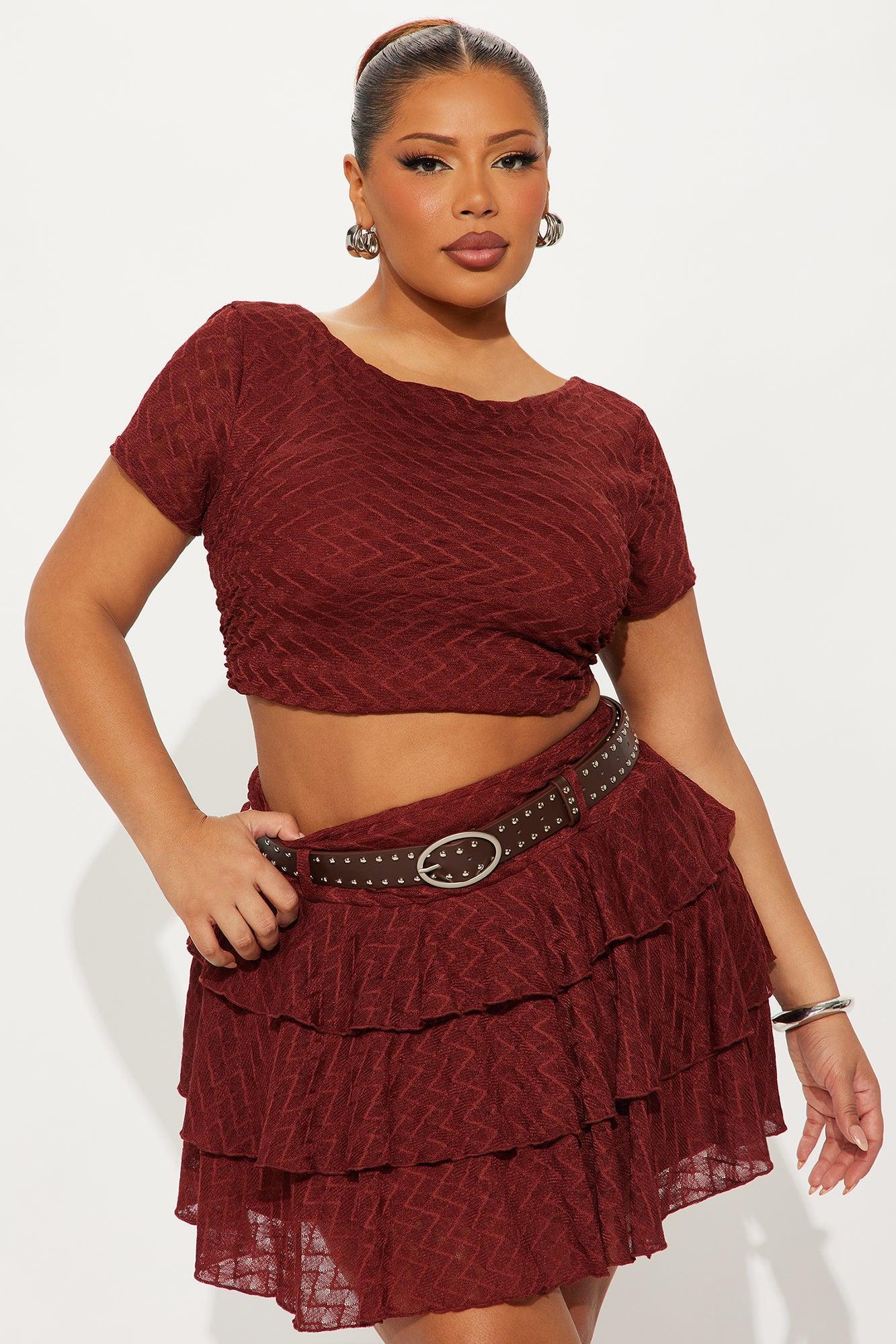 Night Out Belted Lace Mini Skirt Set - Rust Product Image