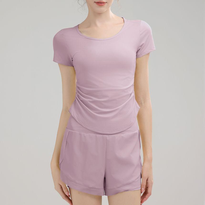 Set: Short-Sleeve Round Neck Plain Sport T-Shirt + Shorts Product Image