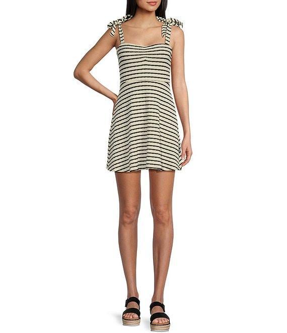Originality Sleeveless Spaghetti Tie Strap Cinch Front A-Line Striped Dress Product Image