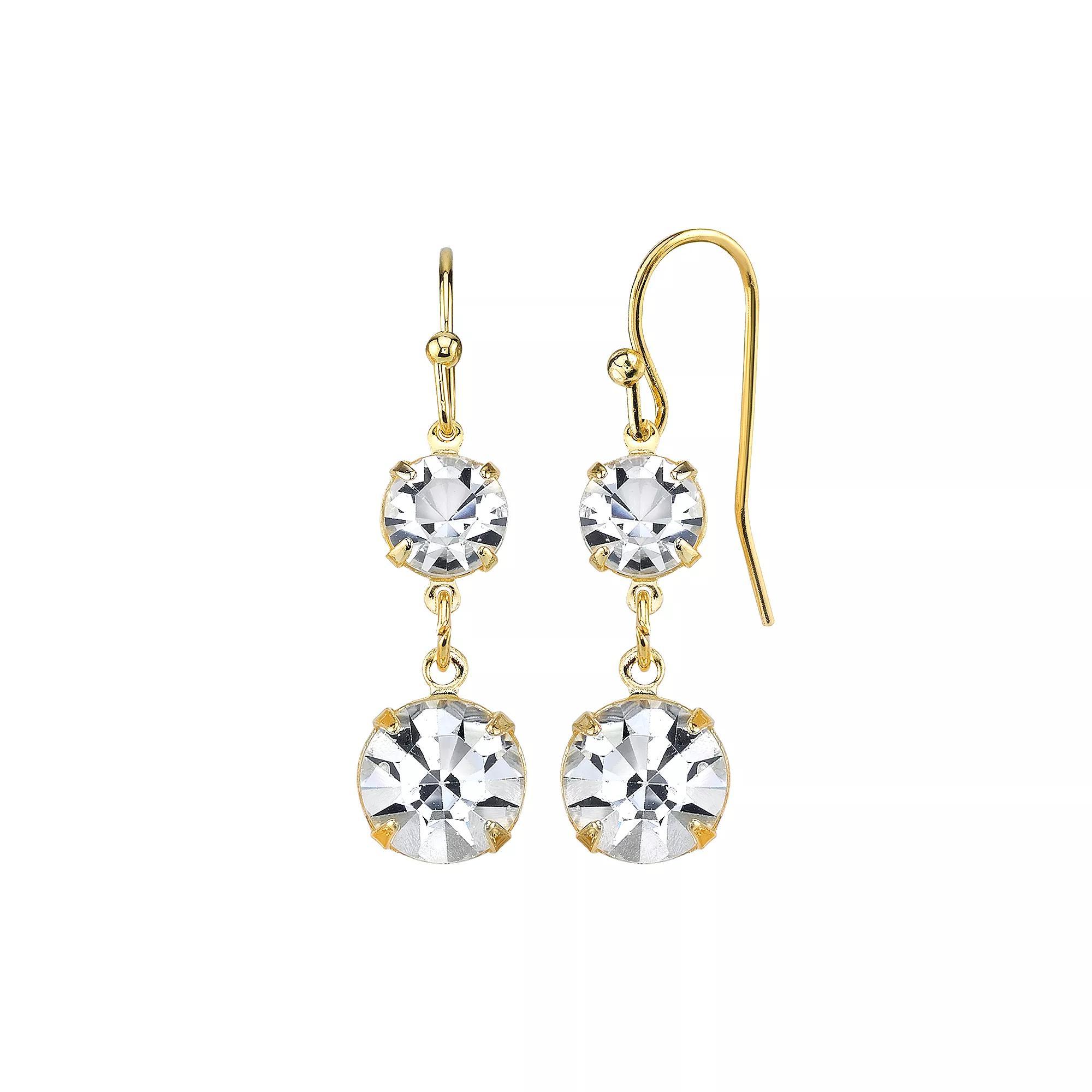 1928 Crystal Double Drop Earrings, Womens, Gold Tone Product Image