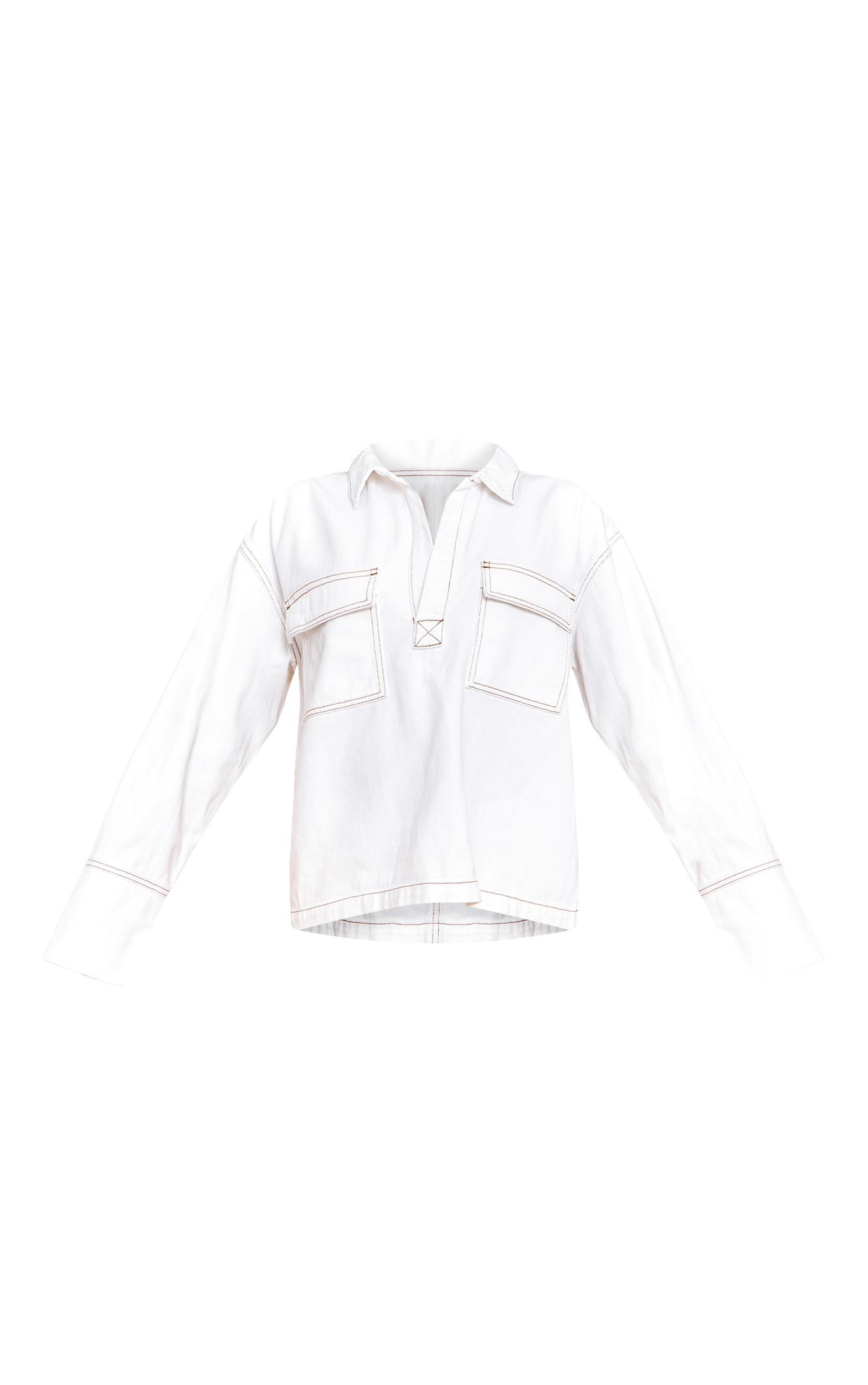 White Pocket Detail Oversized Denim Shirt Product Image