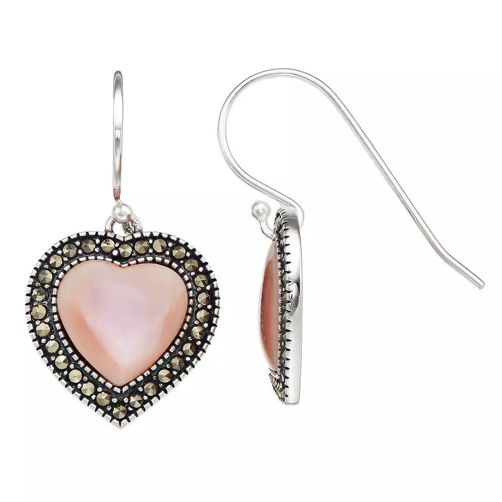 Tori Hill Marcasite & Pink Shell Heart Drop Earrings, Women's, Silvertone Product Image