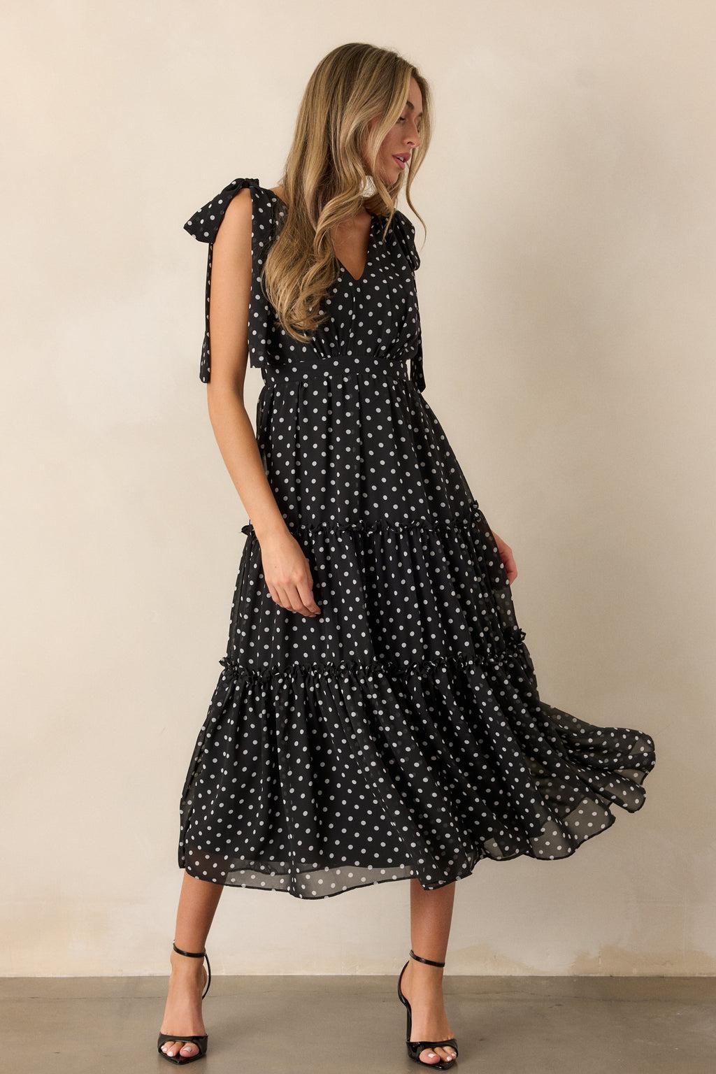 Savor The Moment Black Polka Dot Maxi Dress Product Image