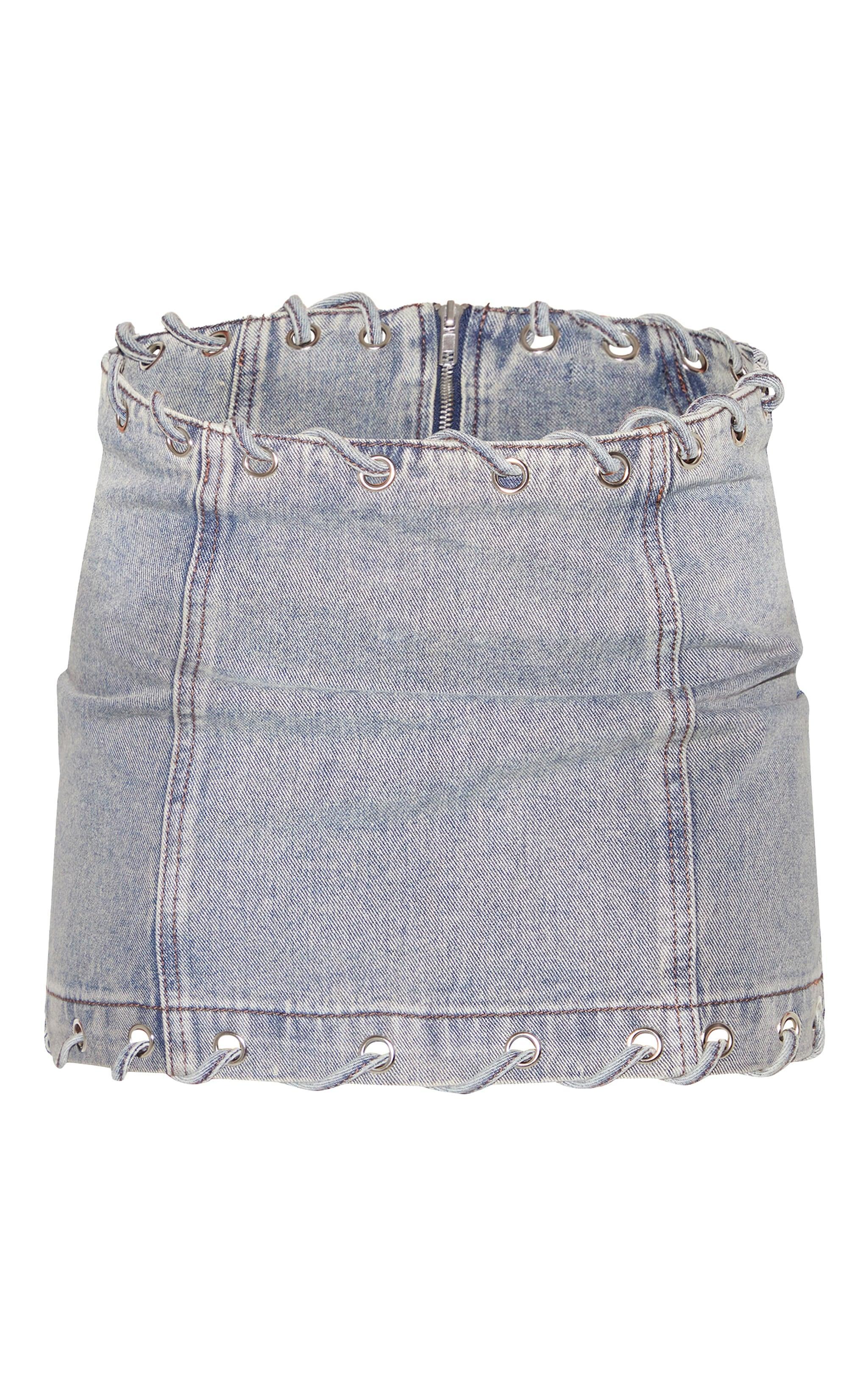 Vintage Denim Lace Up Detail Mini Skirt Product Image