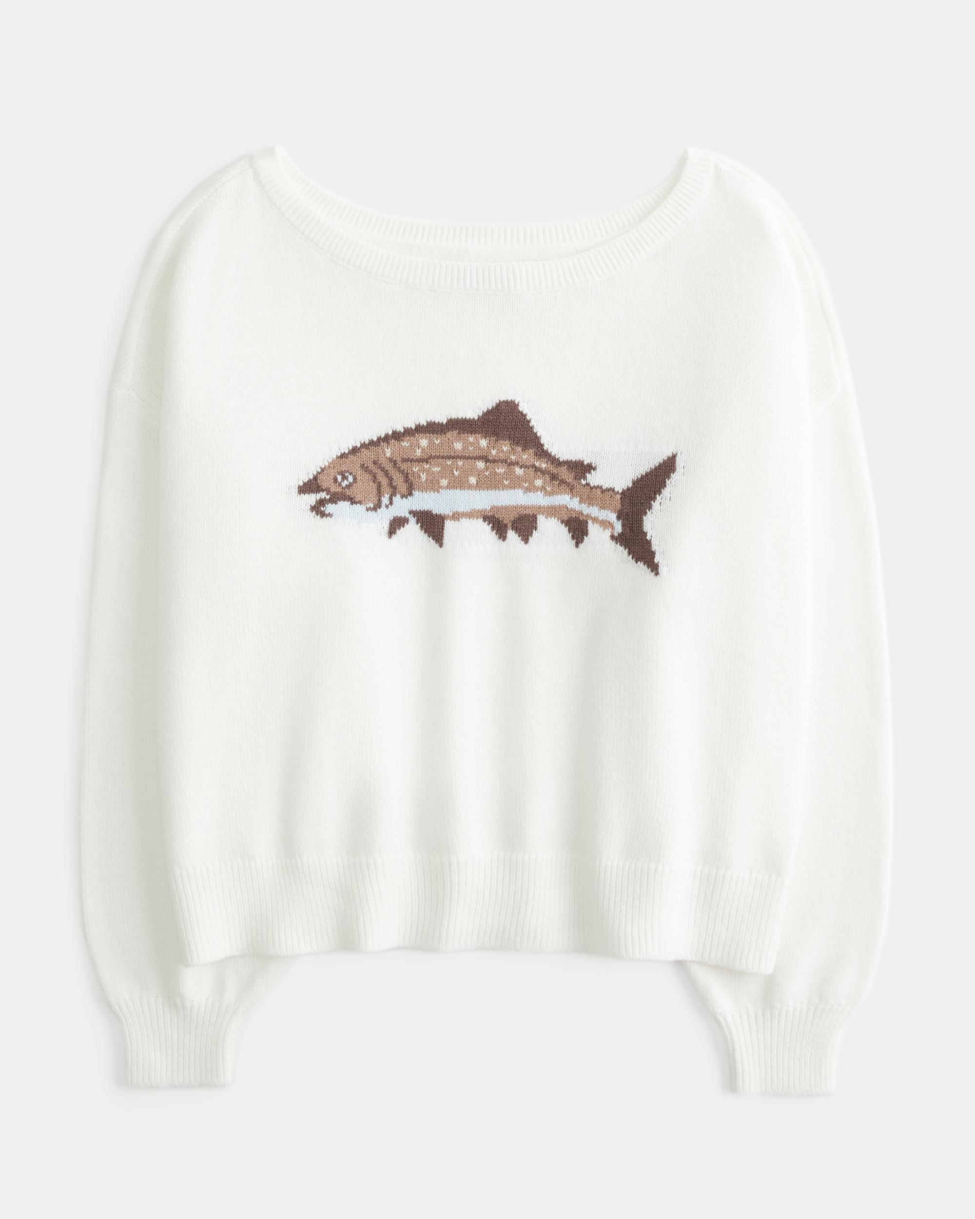 Easy Off-the-Shoulder Heart Flag Graphic Sweater Product Image