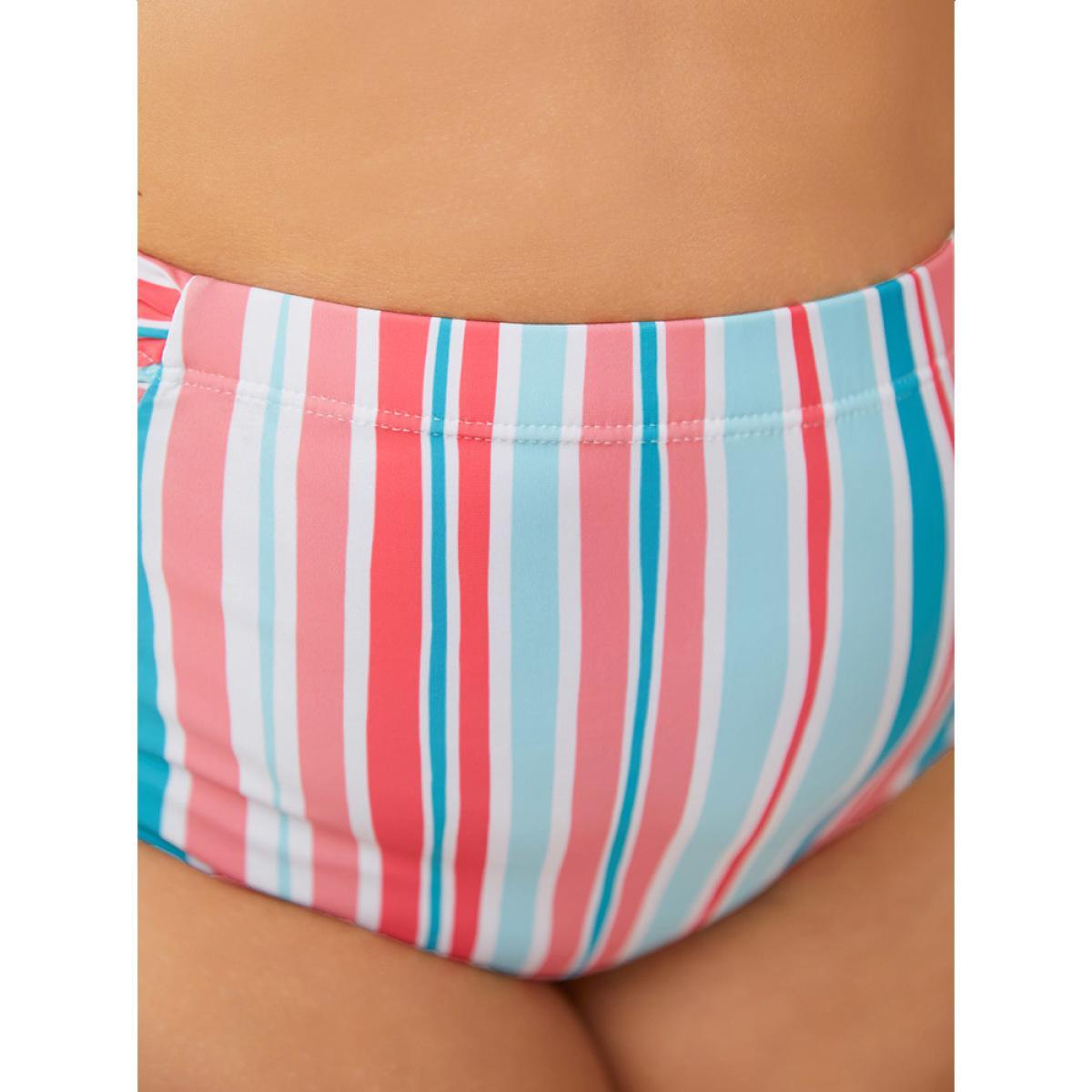 Plus Size Colorful Striped Ruched Swim Bottom Women's Swimwear Pink Vacation Gathered High stretch Skinny High Rise Curve Swim Bottoms BloomChic 22-24/3X Product Image