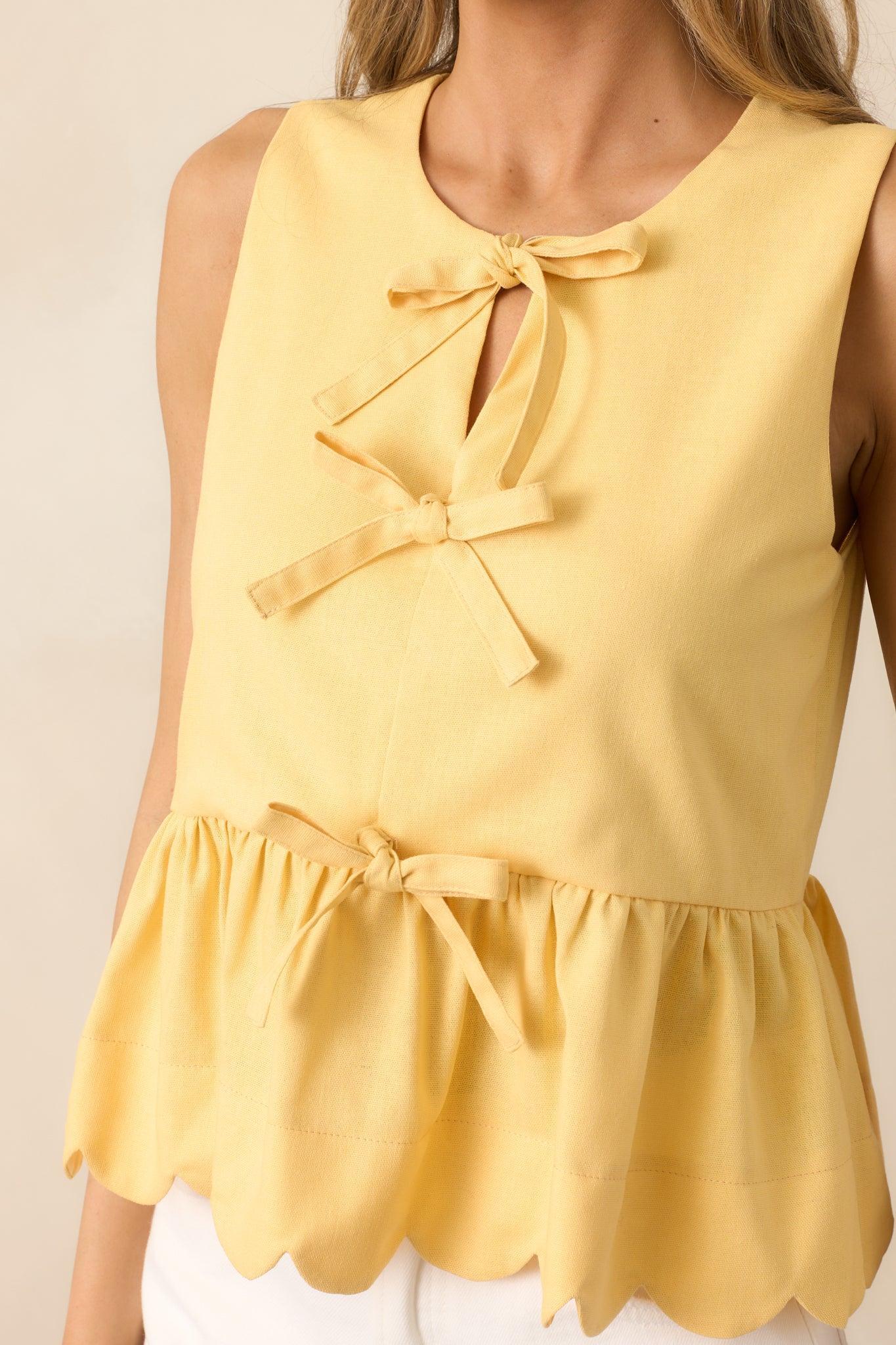 Countryside Inn Yellow Bow Front Peplum Top Product Image