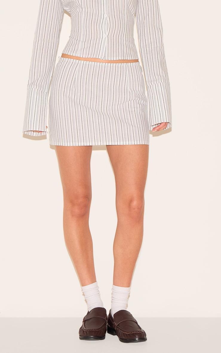 Cream Pinstripe A Line Mini Skirt Product Image