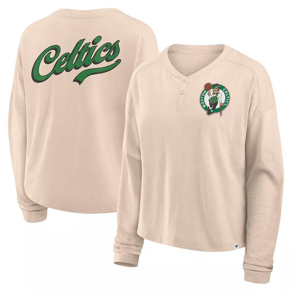 Women's Fanatics Natural Boston Celtics Boxed Out Drop Fashion Long Sleeve T-Shirt, Size: Large, Beige Product Image
