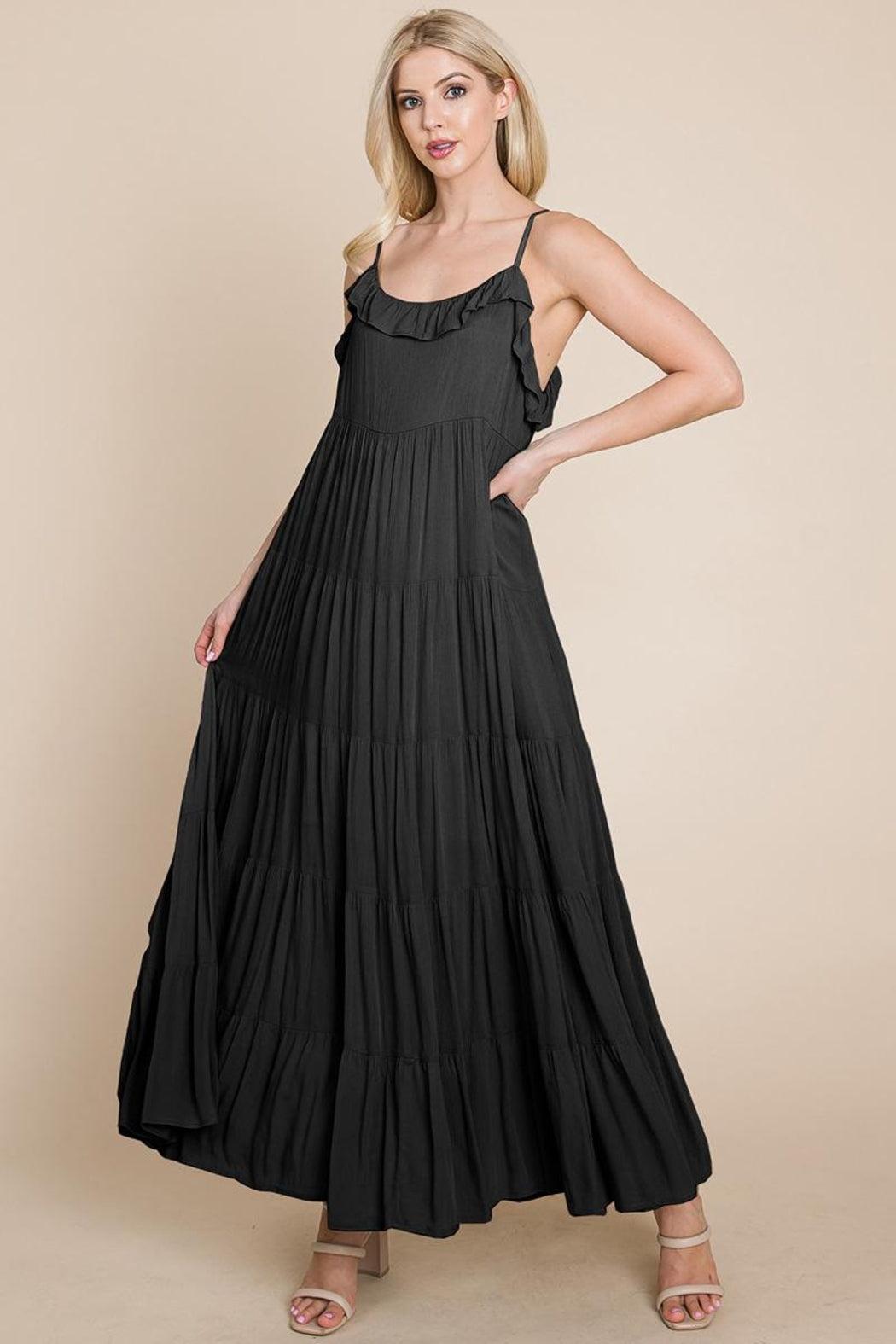 Tiered Tie Strap Cami Maxi Dress Product Image