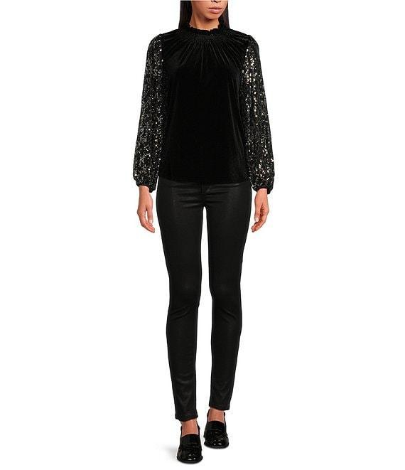 Sugarlips Destine City Michelle Velvet Leopard Sequin Mock Neck Long Sleeve Top Product Image