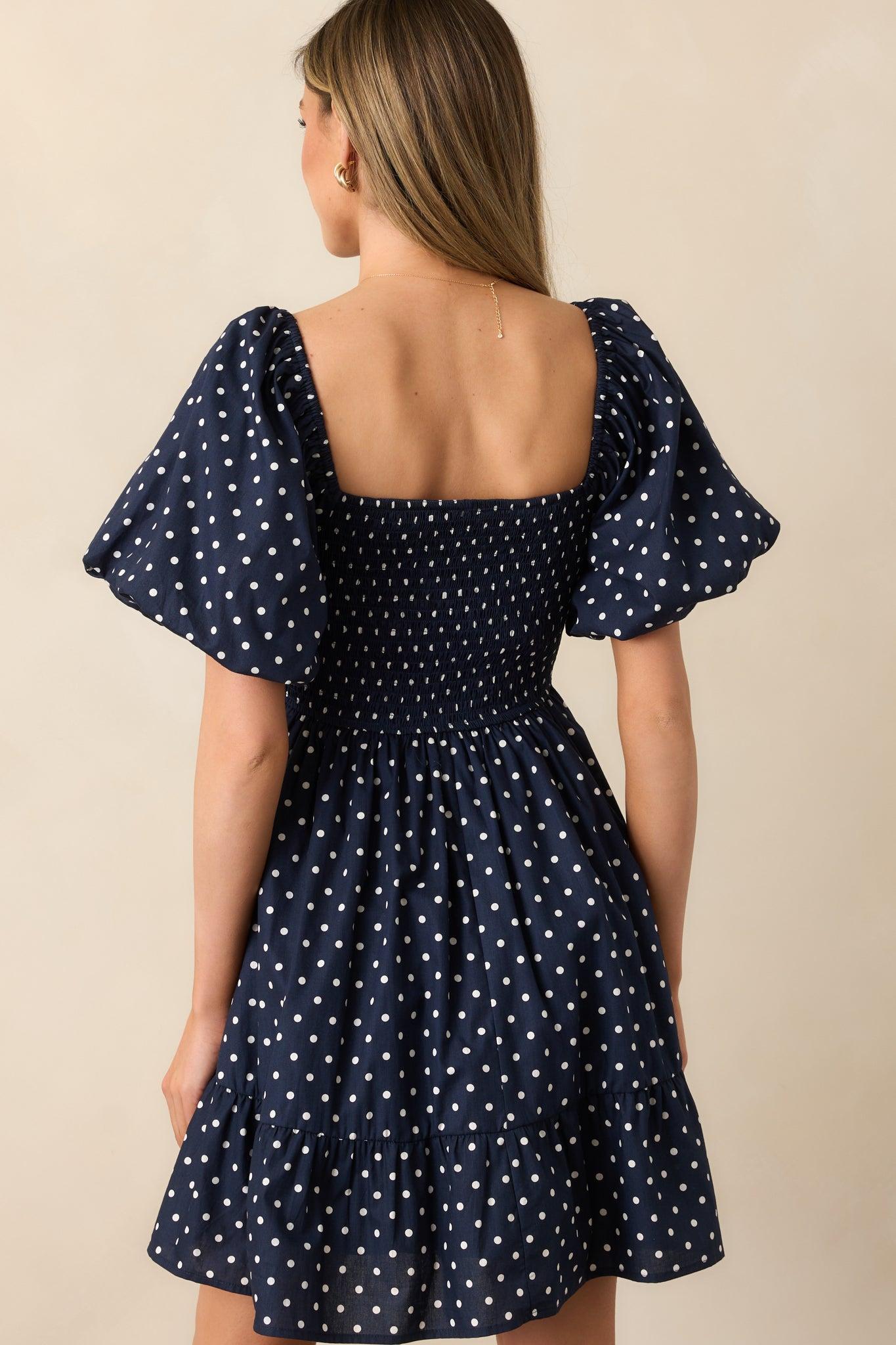 Sailor's Sweetheart Cotton Navy Polka Dot Mini Dress Product Image