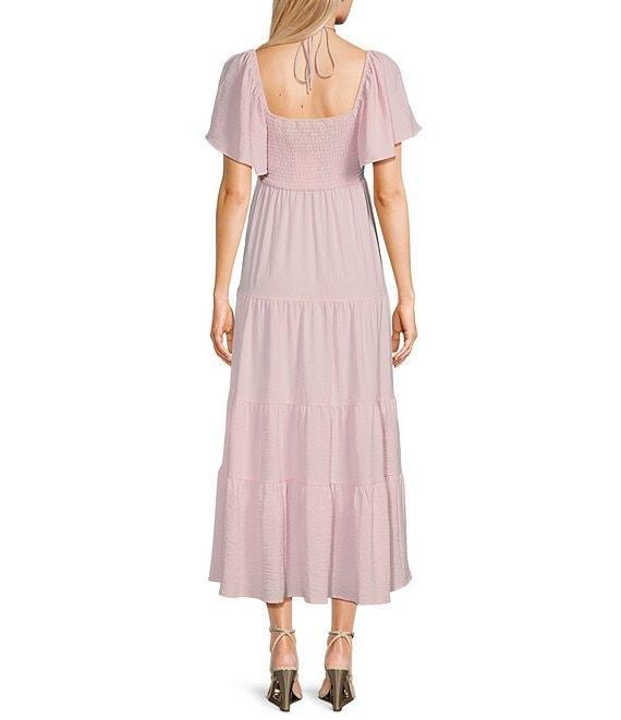 GB Tie Neck Short Sleeve Tiered Midi Dress Product Image