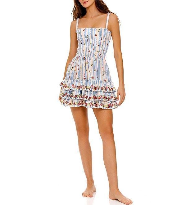 Agua Bendita Alamy Floral Print Square Neck Sleeveless Tiered Mini Dress Product Image