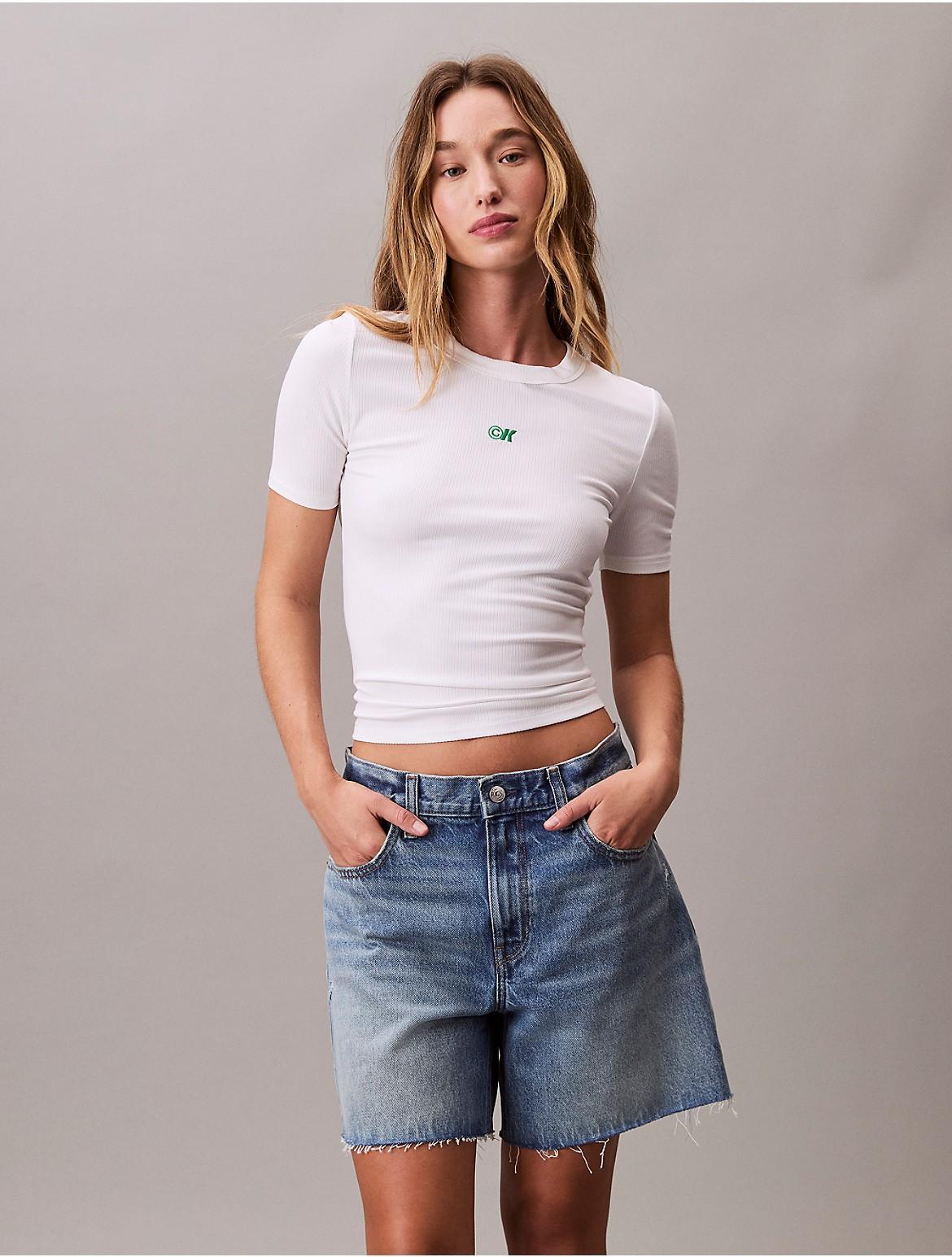 Calvin Klein Womens Modal Stretch Monogram Logo Graphic Slim T-Shirt - Purple Product Image