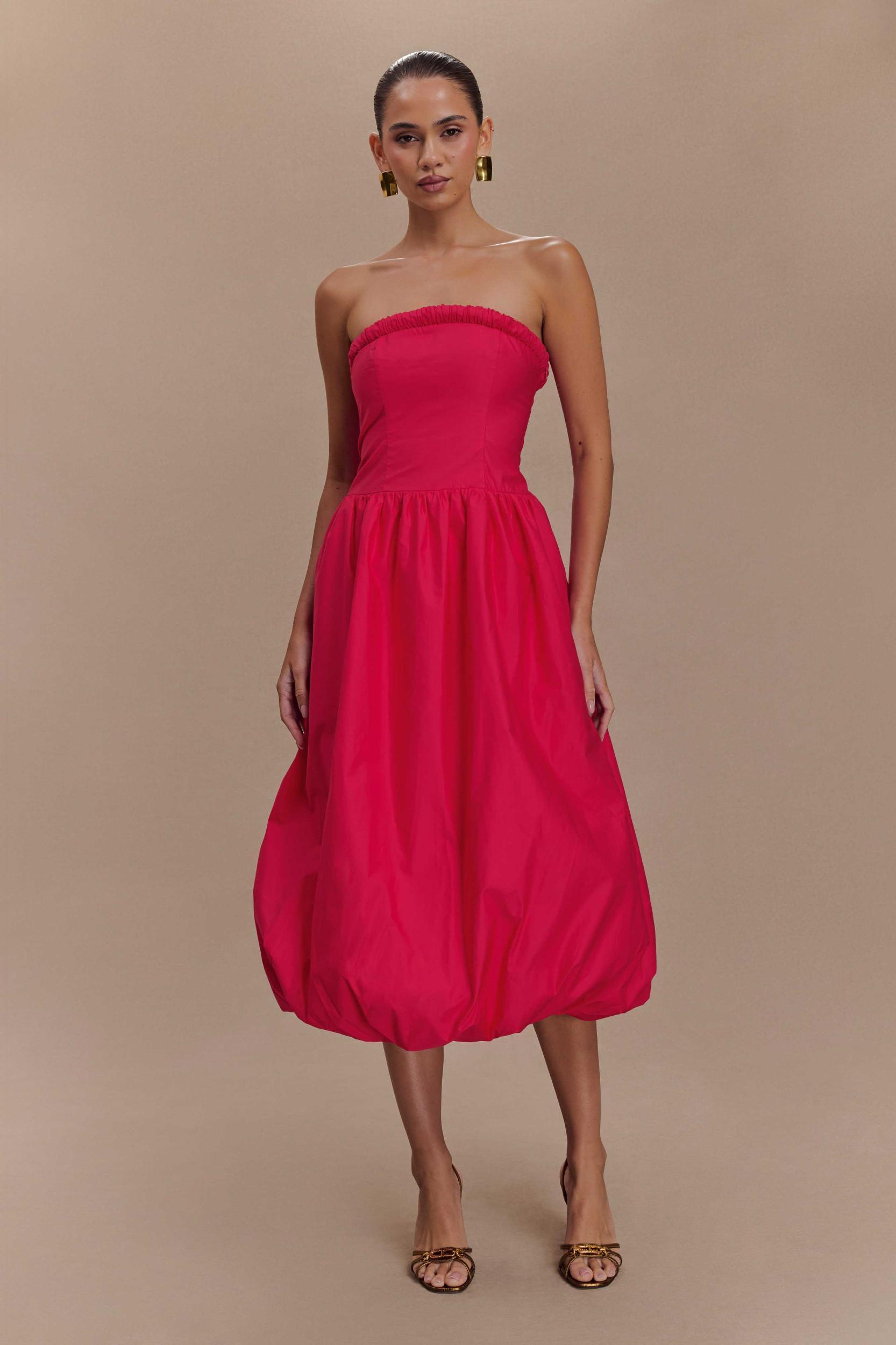 Dulce Puff Midi Dress - Raspberry Product Image