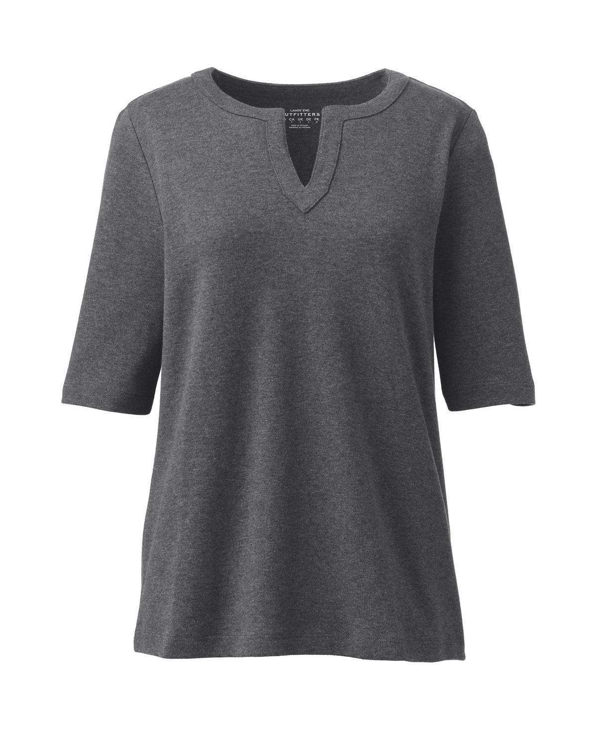 Womens Lands End Modern Half Sleeve Splitneck Top Blue Shadow Product Image