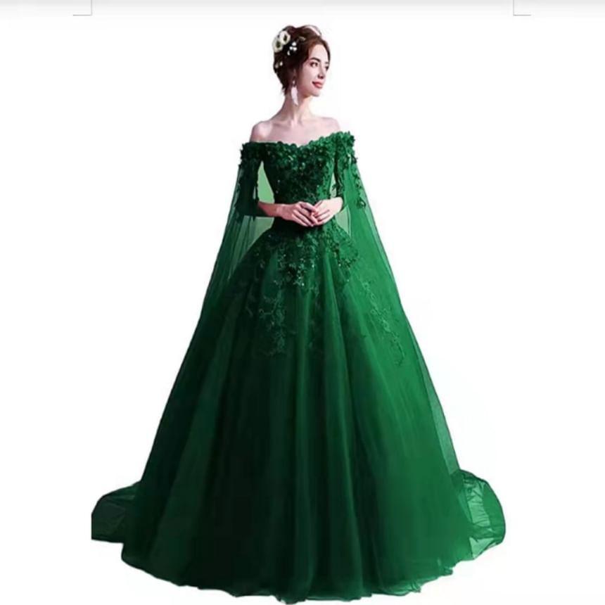 Off-Shoulder Floral A-Line Evening Gown Product Image