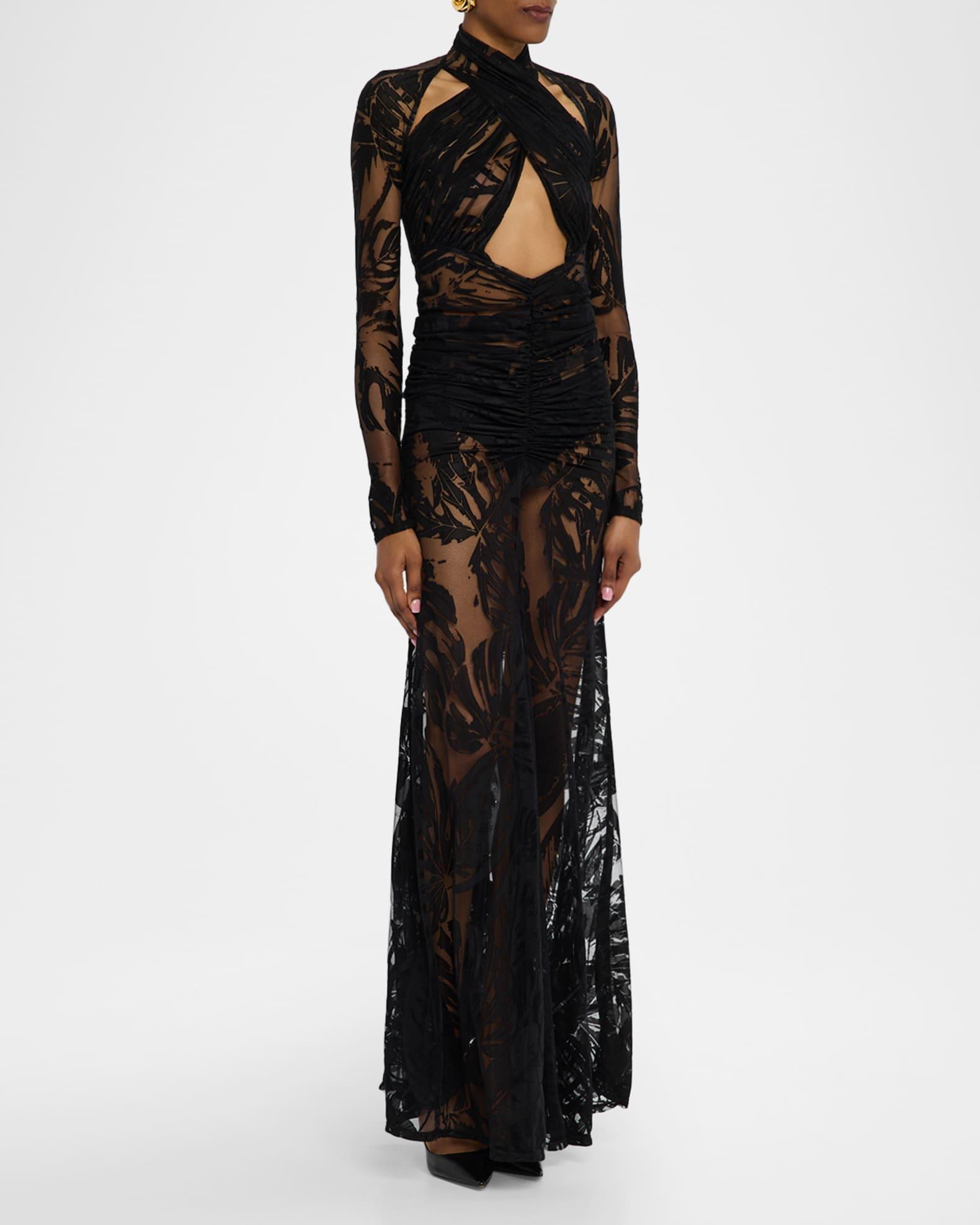Burnout Jersey Crossover Halter Ruched Gown Product Image