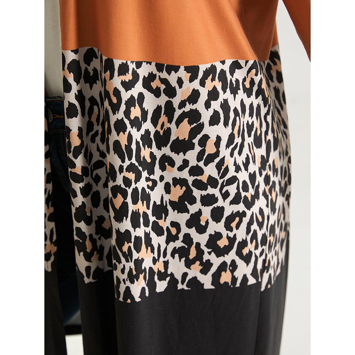 Plus Size Halloween Leopard Print Contrast Open Front Kimono Women Multicolor Casual Contrast Dailywear Kimonos BloomChic 10/M Product Image