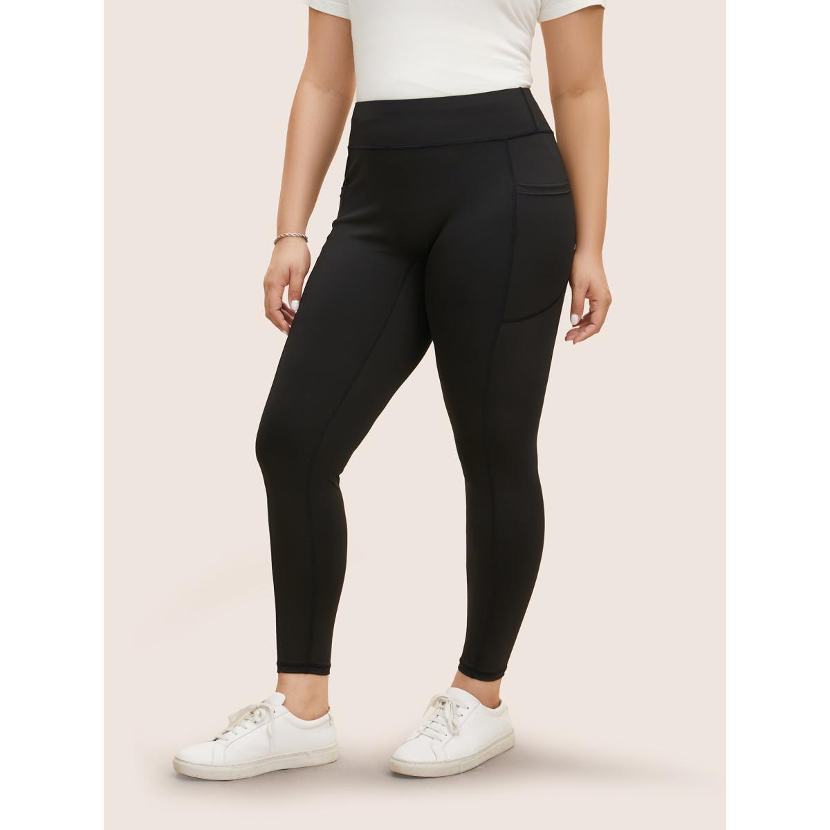 Plus Size High Rise Patched Pocket High Stretch Leggings Women Black Casual High stretch Skinny High Rise Everyday Leggings BloomChic 28/5X Product Image