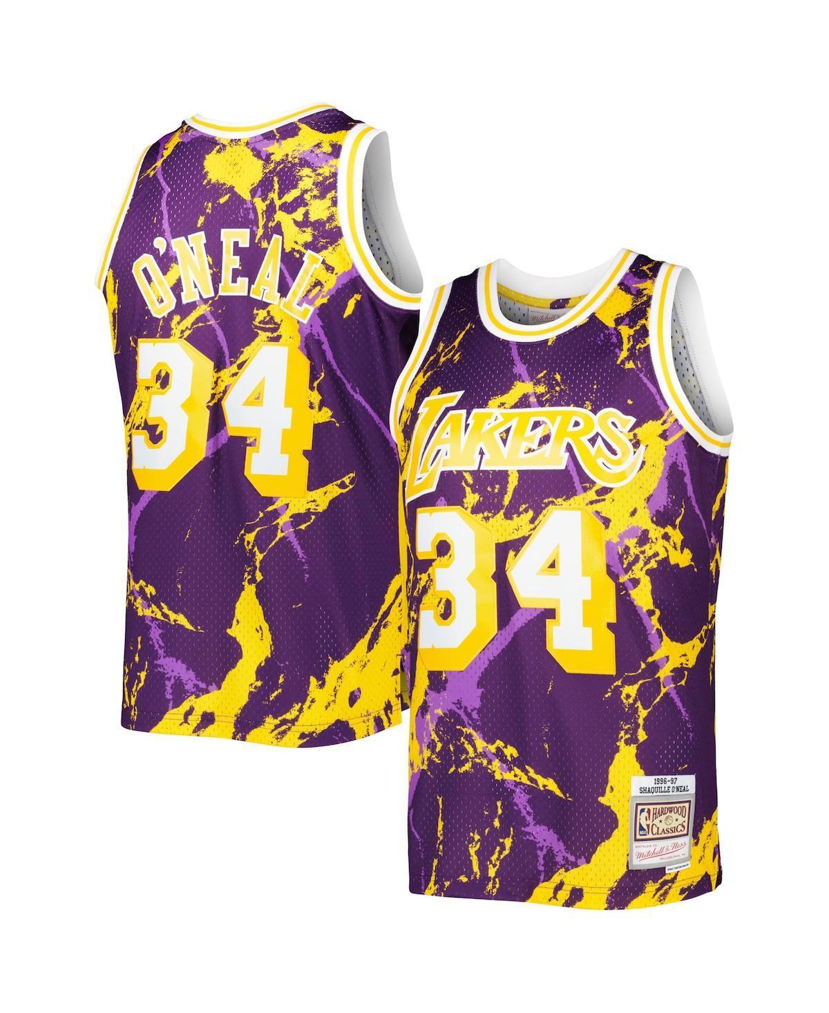 Men's Mitchell & Ness Shaquille O'Neal Purple Los Angeles Lakers 1996/97 Hardwood Classics Marble Swingman Jersey, Size: Large Product Image