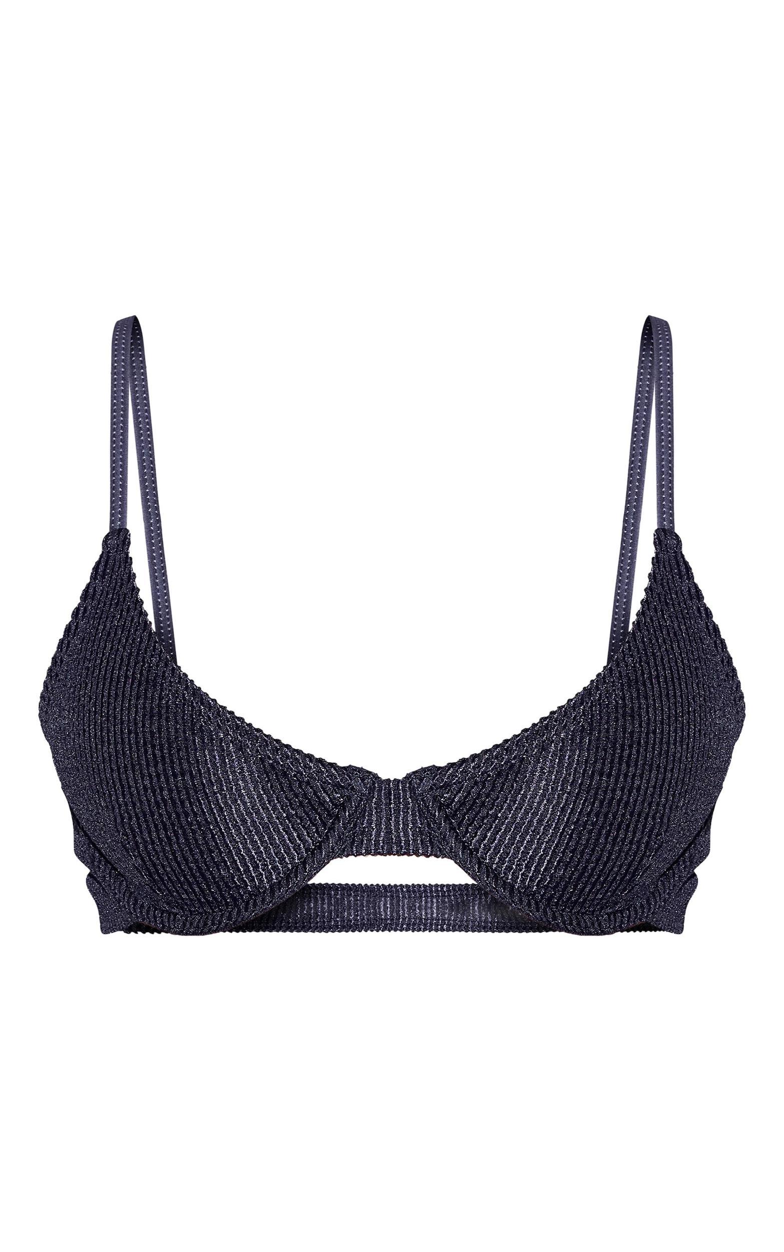 Navy Metallic Crinkle Underwired Bikini Top Product Image