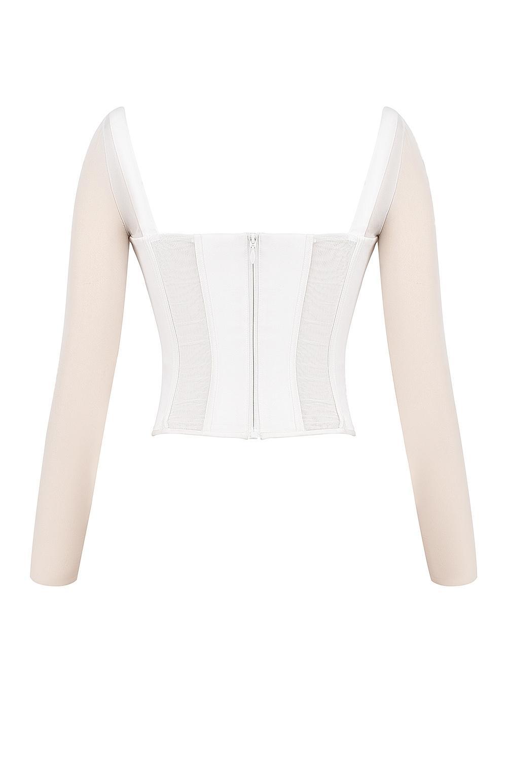 Araminta  white long sleeve mesh corset Product Image