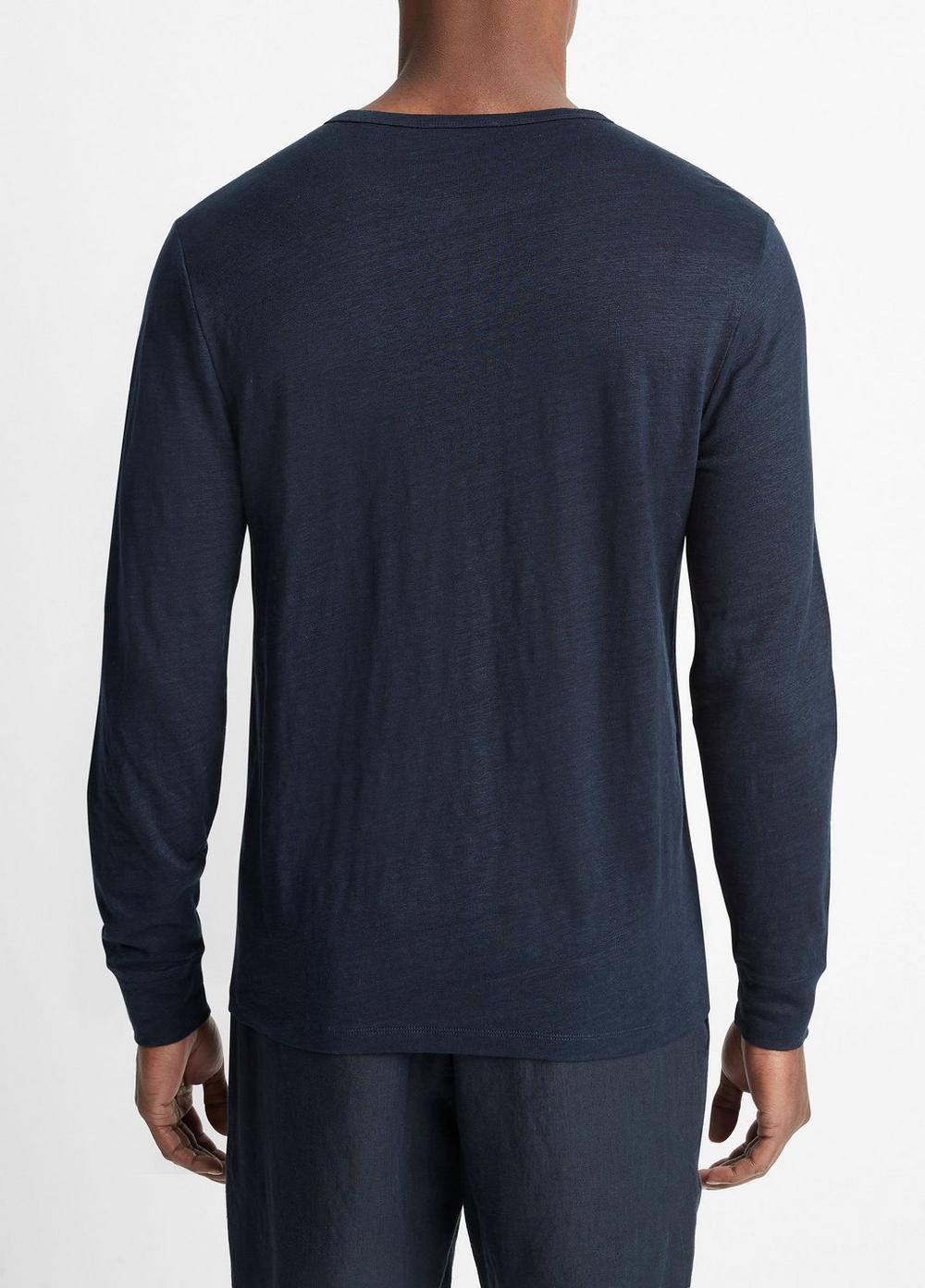 Mens Linen Long-Sleeve Henley, Coastal Blue, Size XL Vince Product Image