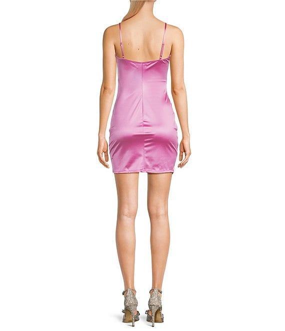 Honey and Rosie Square Neck Faux Wrap Satin Dress Product Image