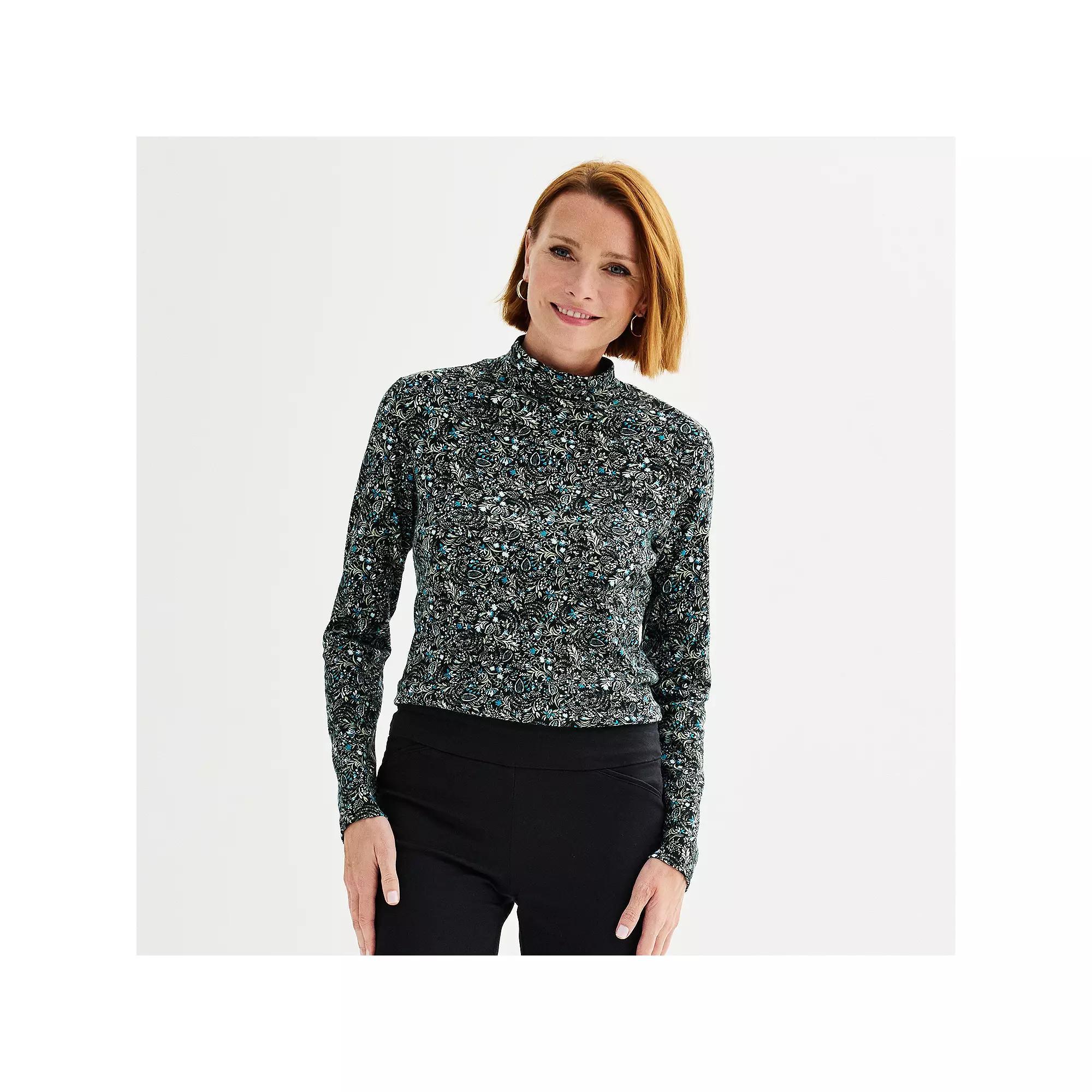 Women's Croft & Barrow® Essential Long-Sleeve Mockneck Top, Size: XXL, Ivory Nest Cardinals Product Image