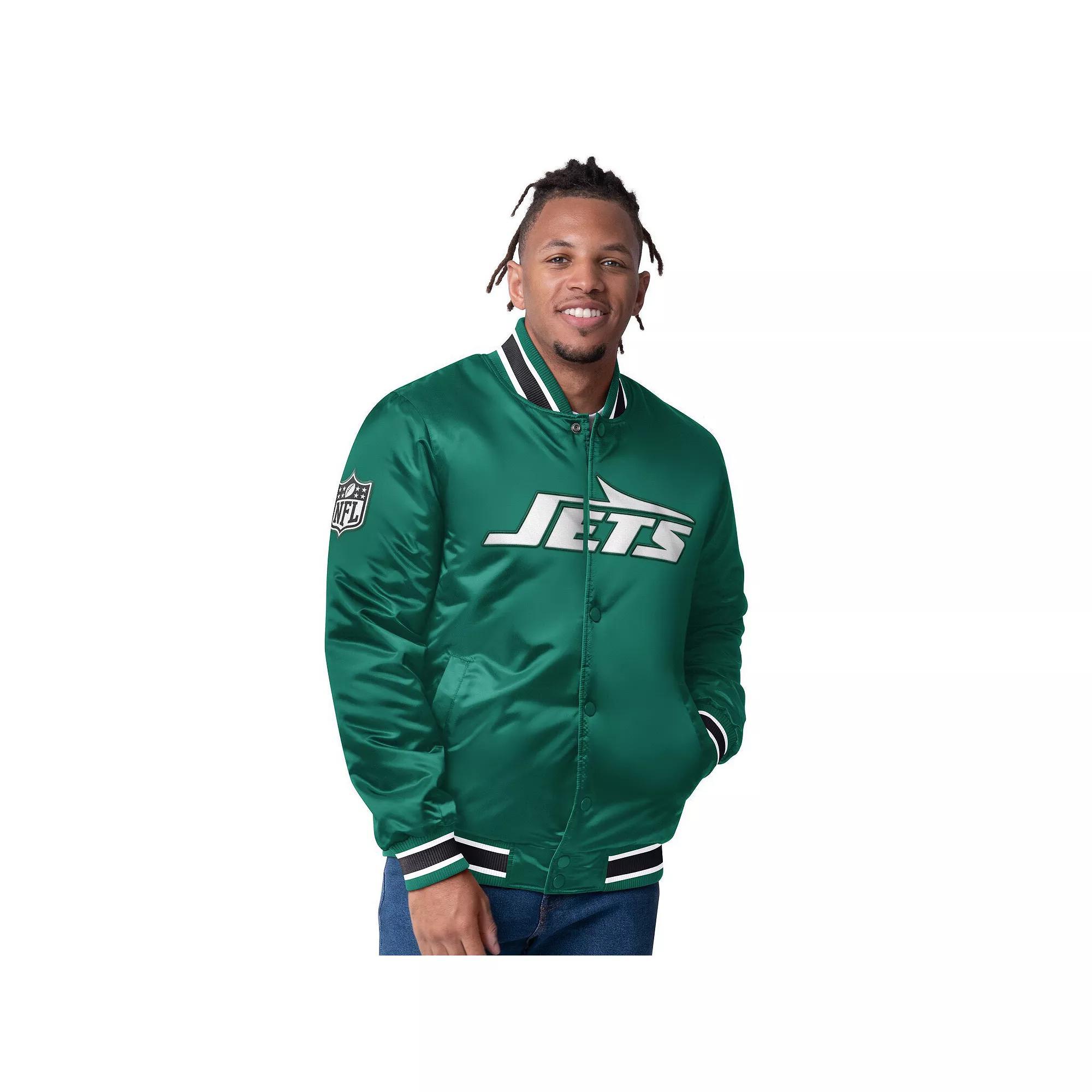 Men's Starter  Green/Black New York Jets Closer Reversible Satin Full-Snap Jacket, Size: Medium Product Image