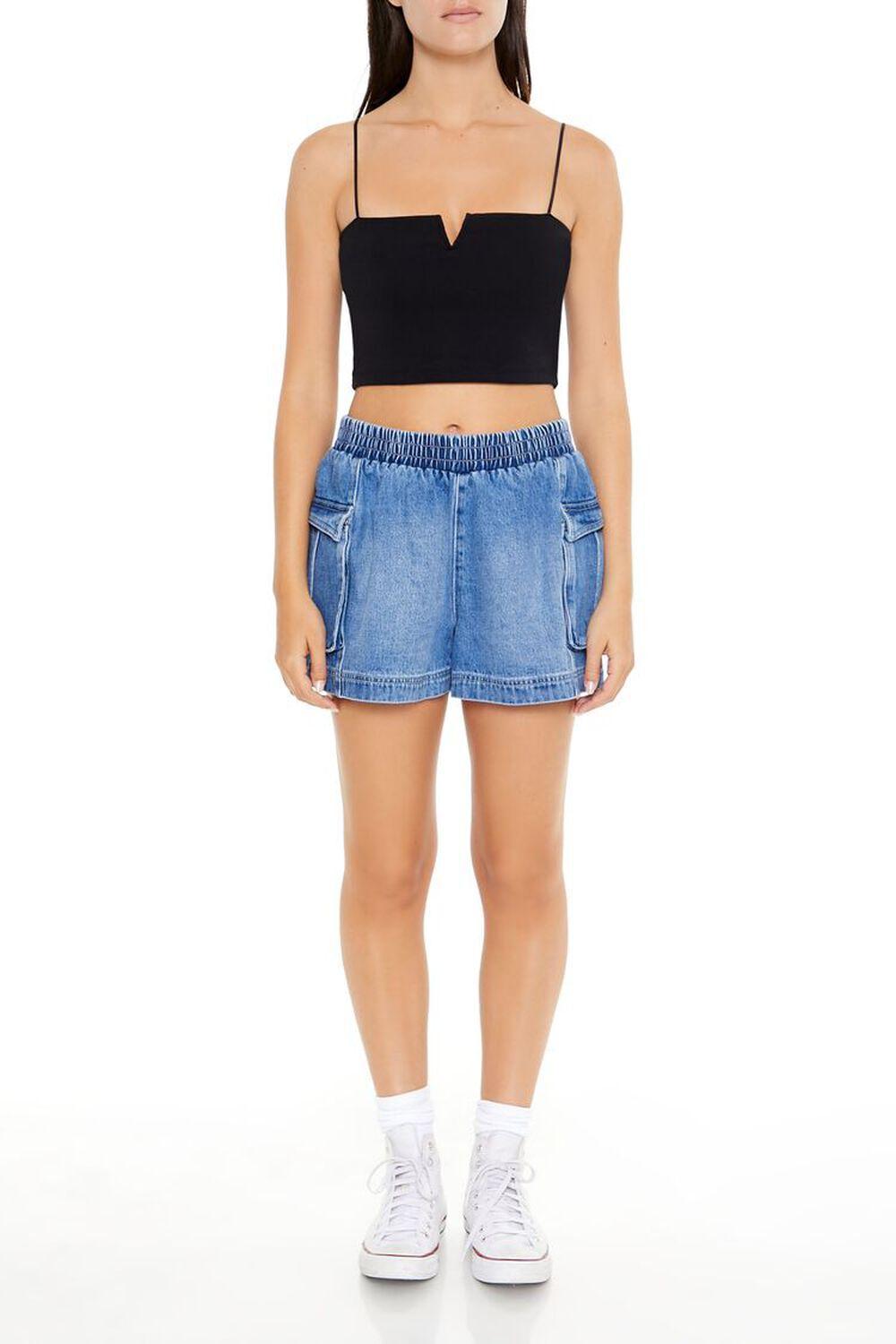 High-Rise Denim Cargo Shorts | Forever 21 Product Image