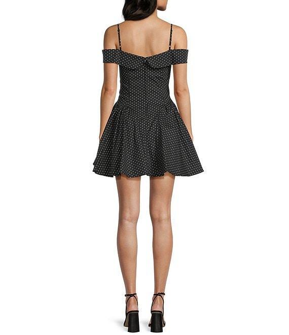B. Darlin Polka Dot Off-The-Shoulder Bow Front Drop Waist Mini Dress Product Image